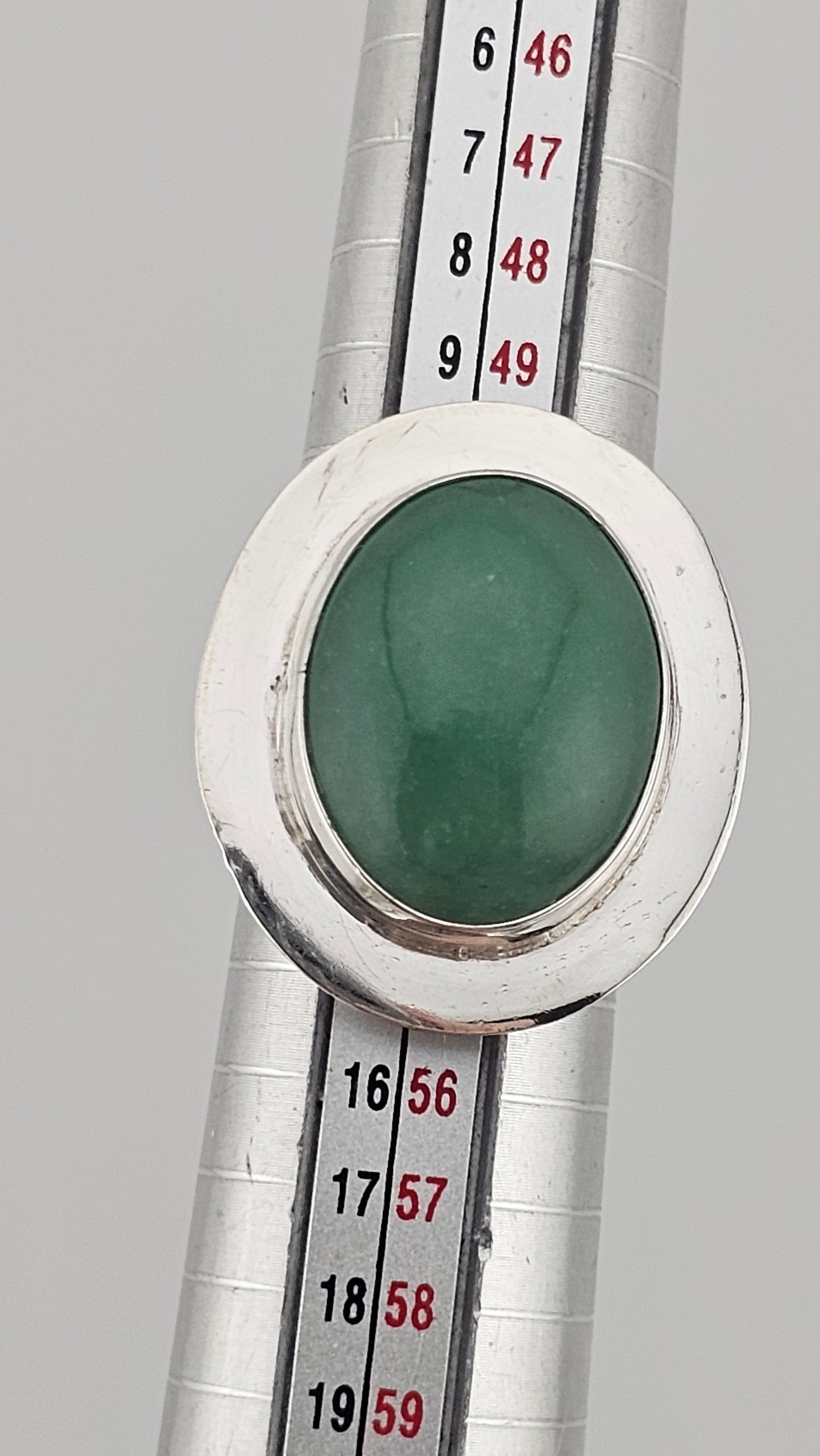 Bold 925 Sterling Silver Green Aventurine Cabochon Statement Ring - Size L 1/2 (US 6)