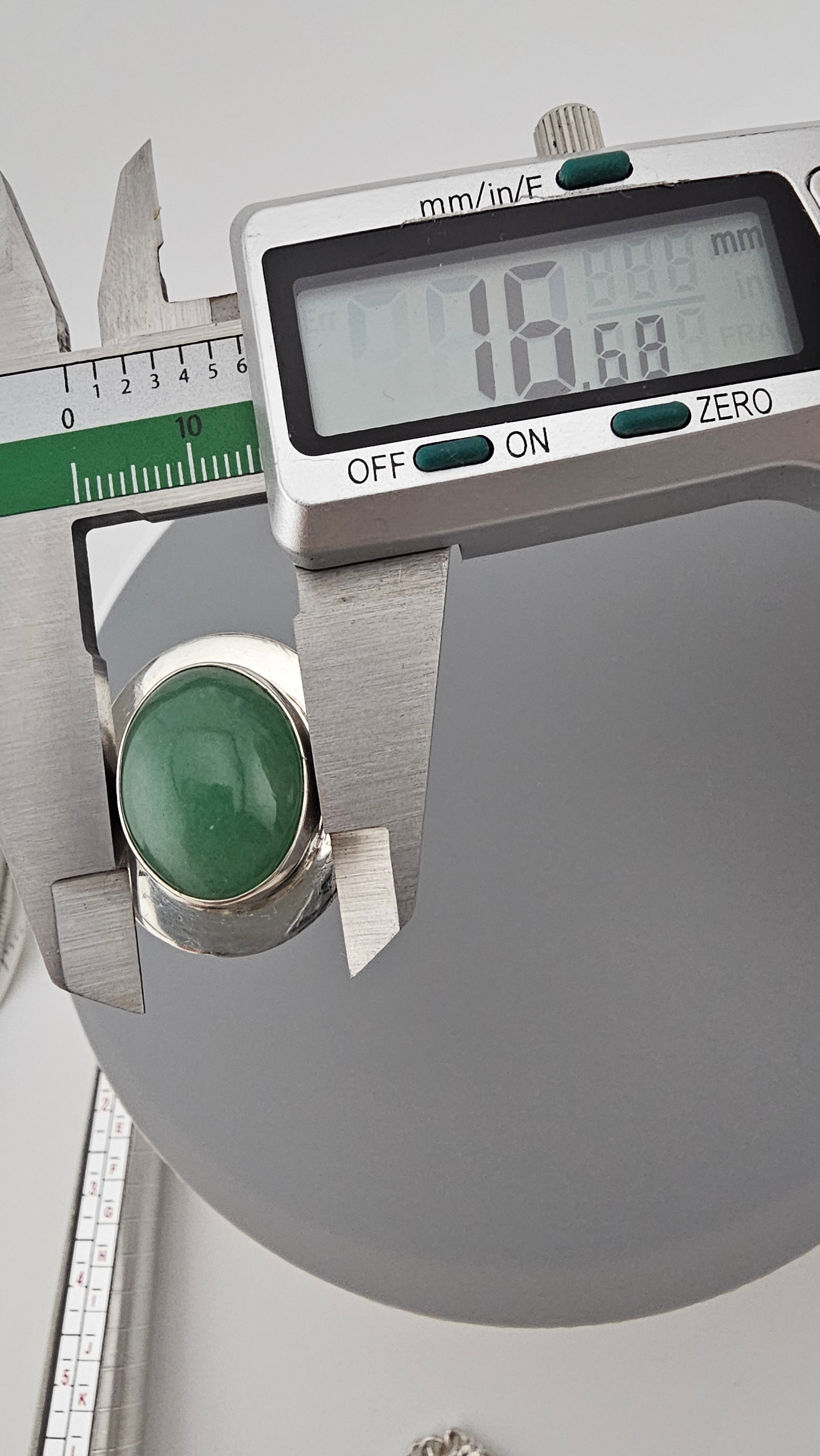 Bold 925 Sterling Silver Green Aventurine Cabochon Statement Ring - Size L 1/2 (US 6)