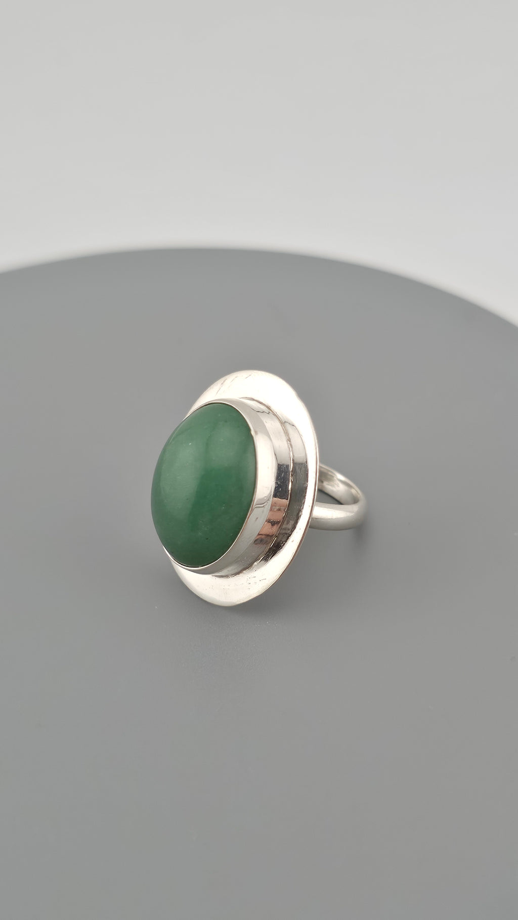 Bold 925 Sterling Silver Green Aventurine Cabochon Statement Ring - Size L 1/2 (US 6)