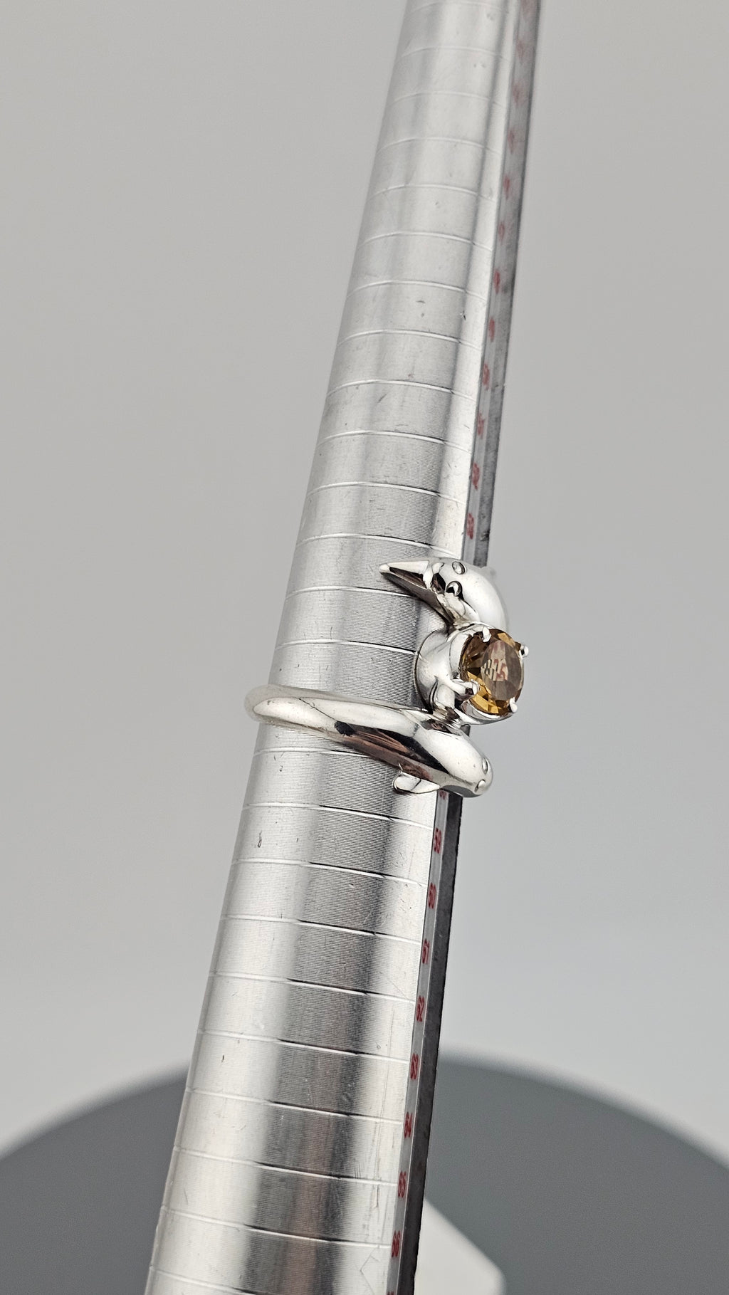 Vintage 925 Sterling Silver Dolphin Bypass Ring with Citrine - Size O 1/2 (US 7.5)