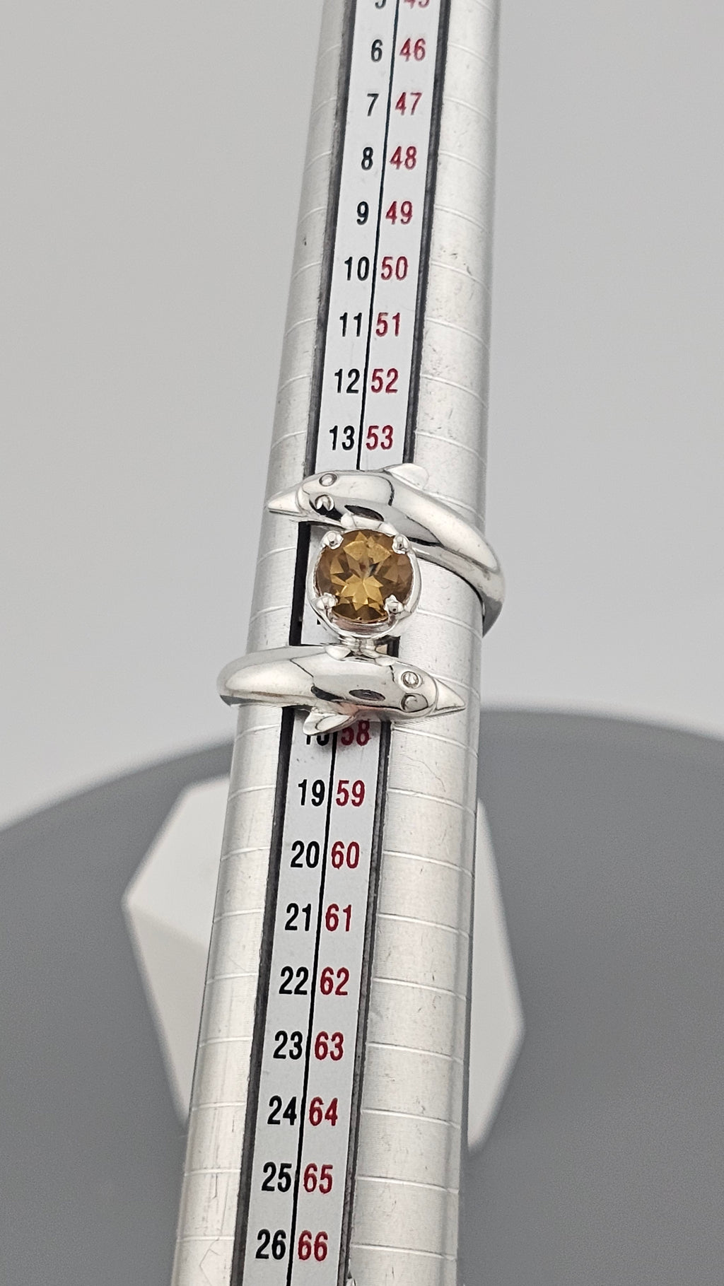 Vintage 925 Sterling Silver Dolphin Bypass Ring with Citrine - Size O 1/2 (US 7.5)
