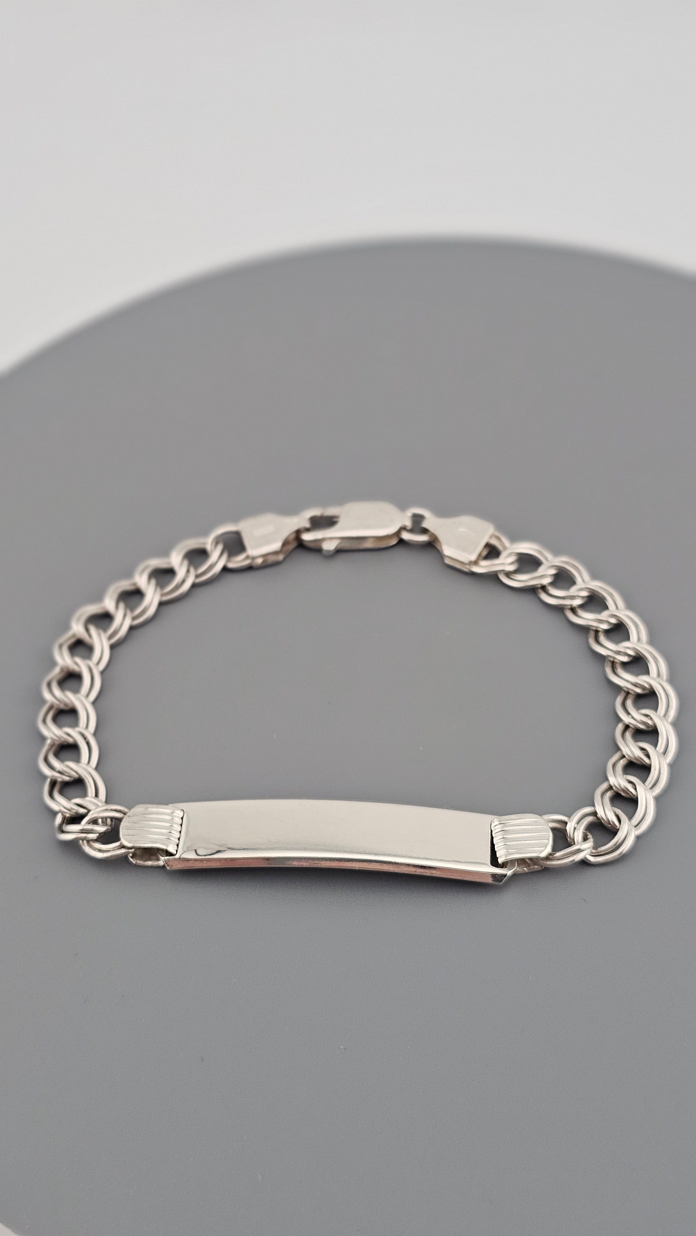 Pre-Owned 925 Sterling Silver Double-Link ID Bracelet 18cm ,9.44 grams