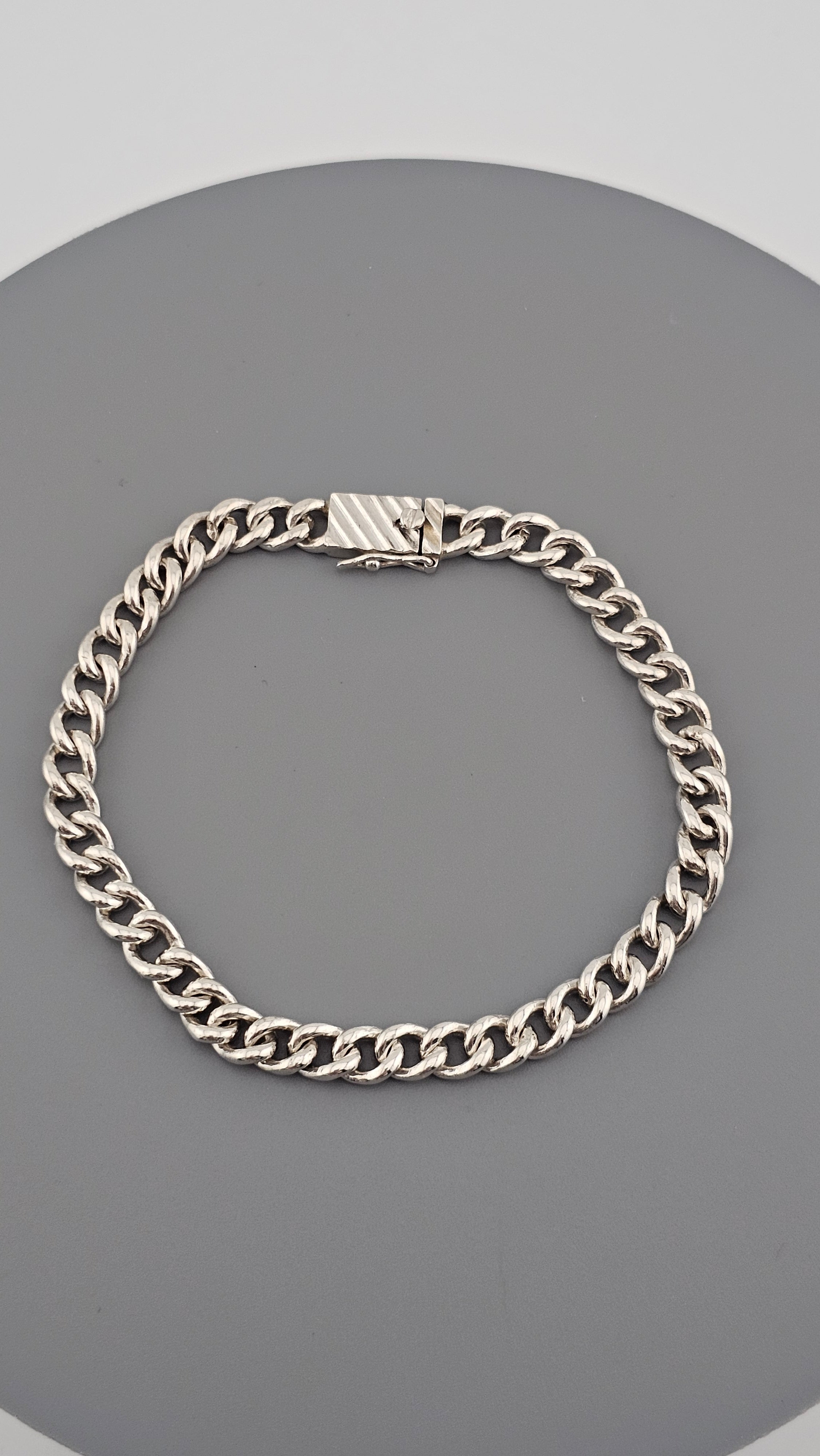 Vintage 925 Sterling Silver Curb Link Bracelet | 20cm | Etched Box Clasp