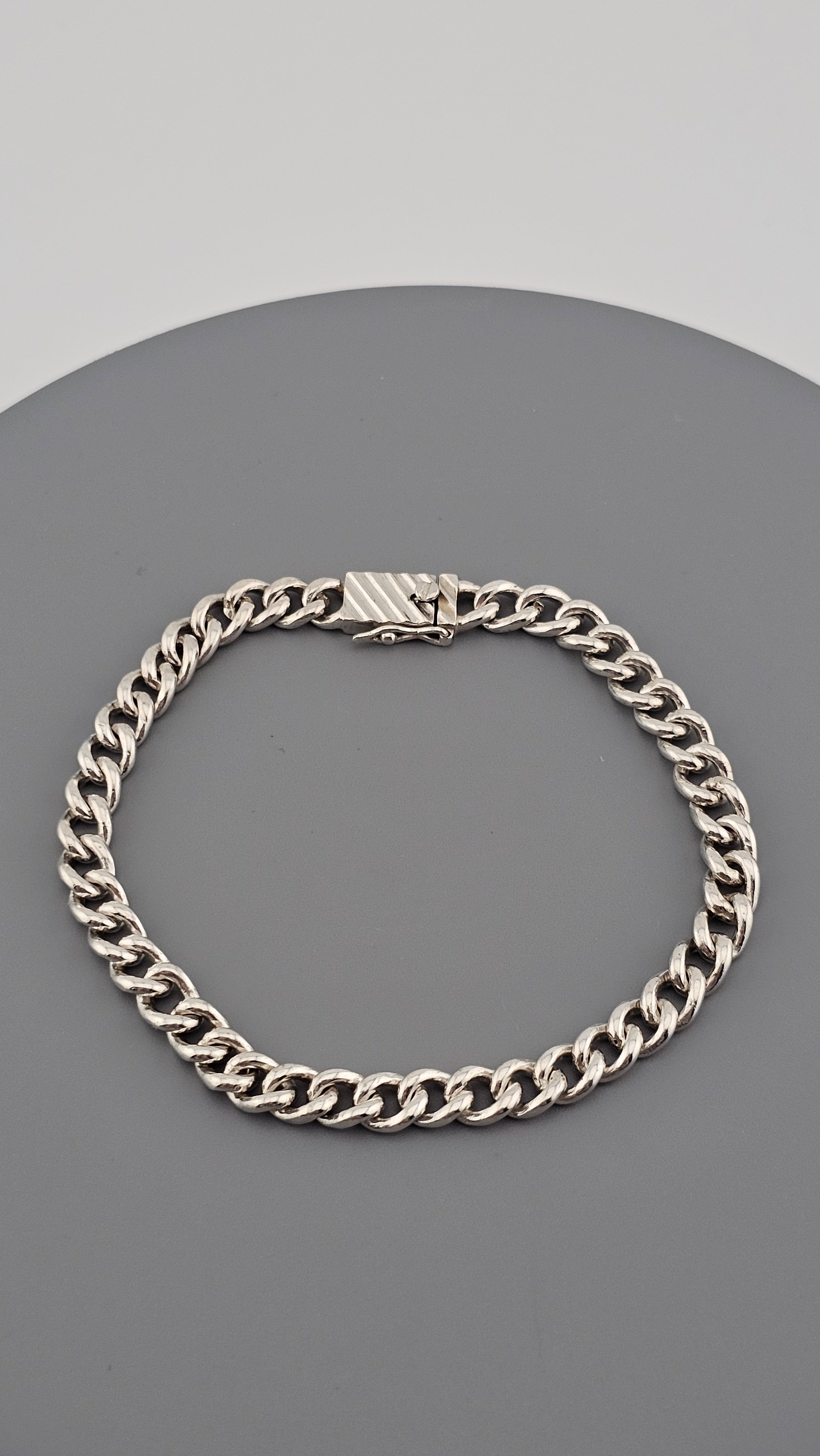 Vintage 925 Sterling Silver Curb Link Bracelet | 20cm | Etched Box Clasp