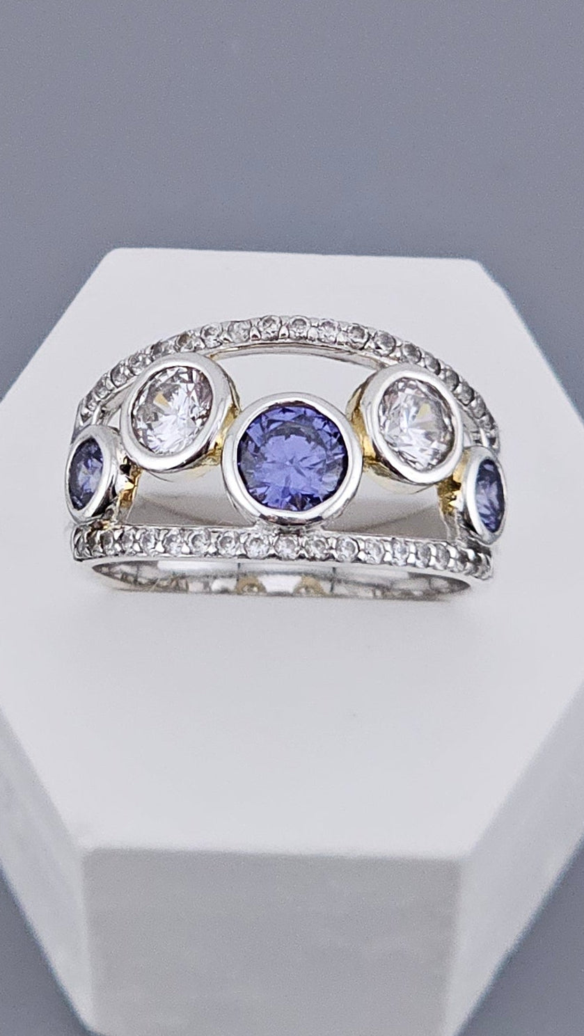 Sparkling 925 Sterling Silver Cubic Zirconia Bubble Statement Ring