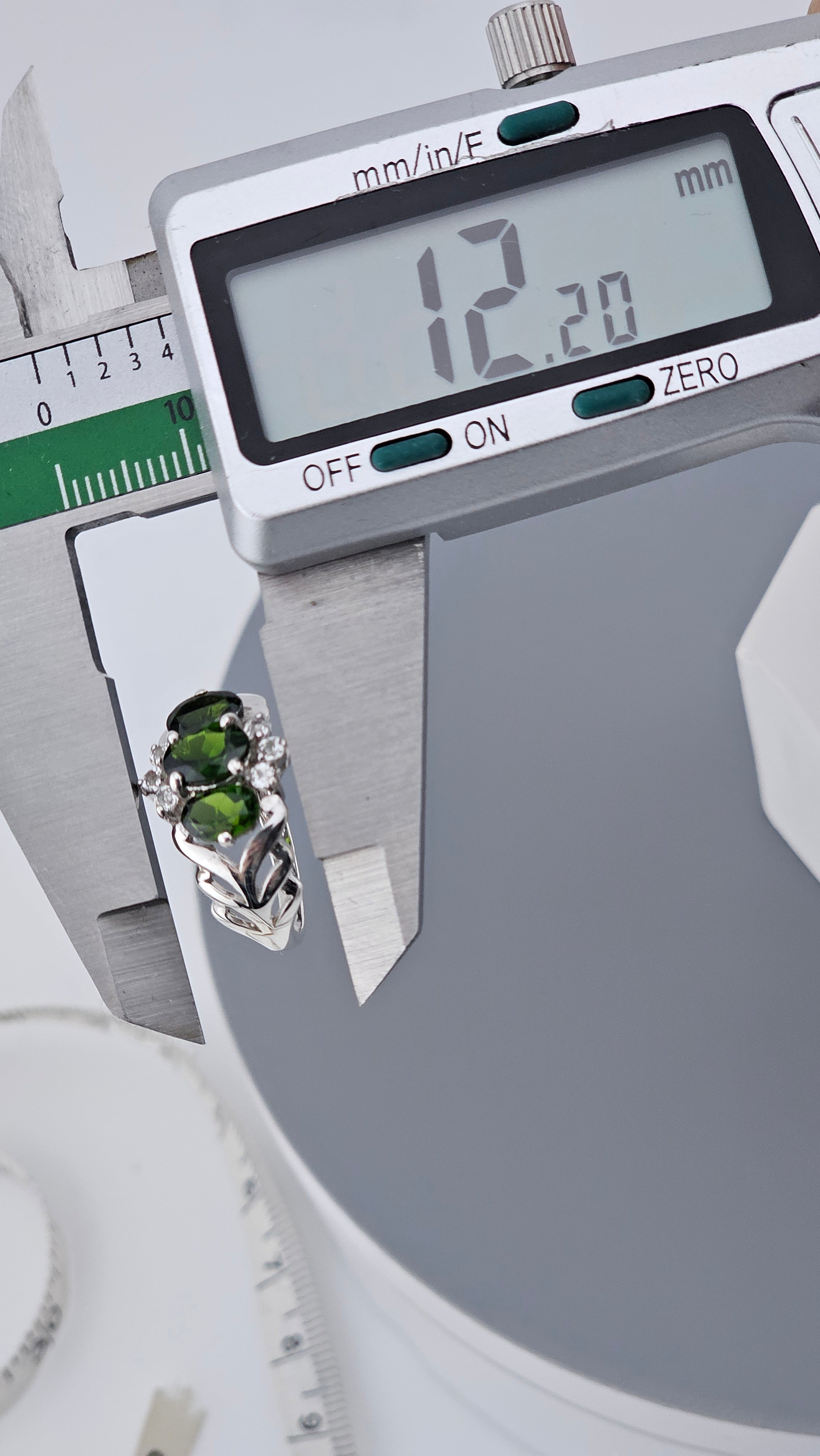 Chrome Diopside & Clear Zirconia Three-Stone Ring in 925 Silver