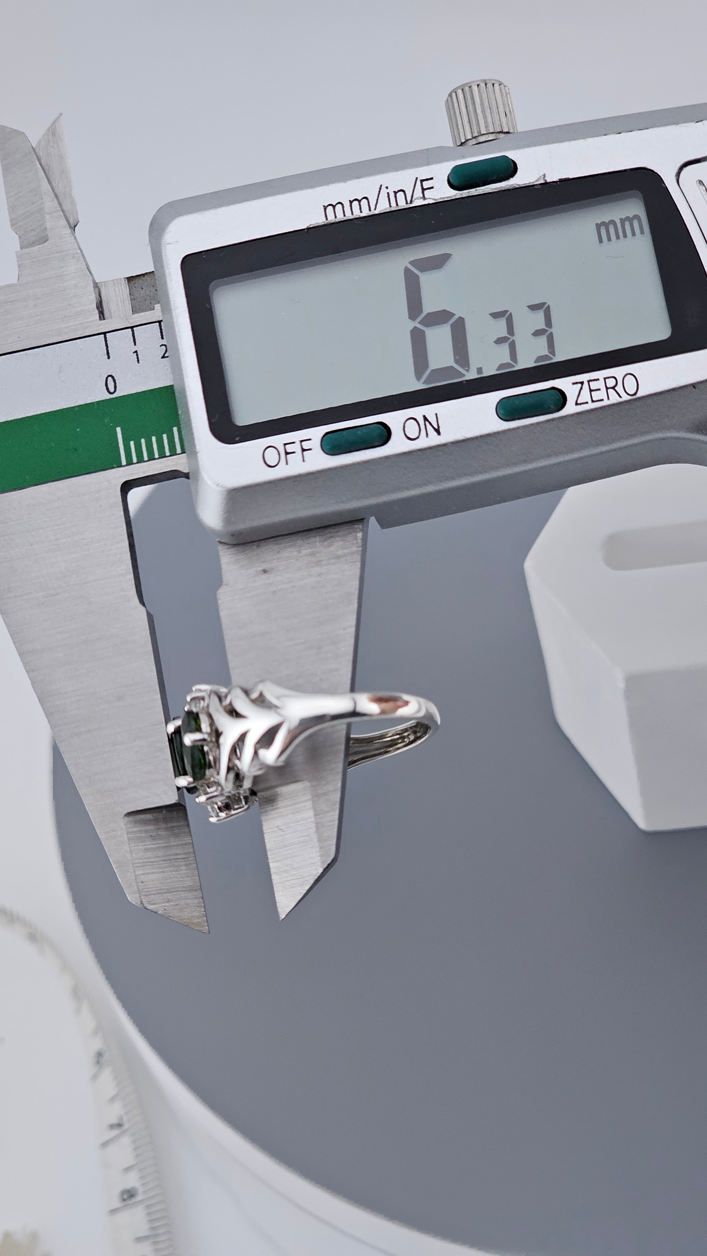 Chrome Diopside & Clear Zirconia Three-Stone Ring in 925 Silver