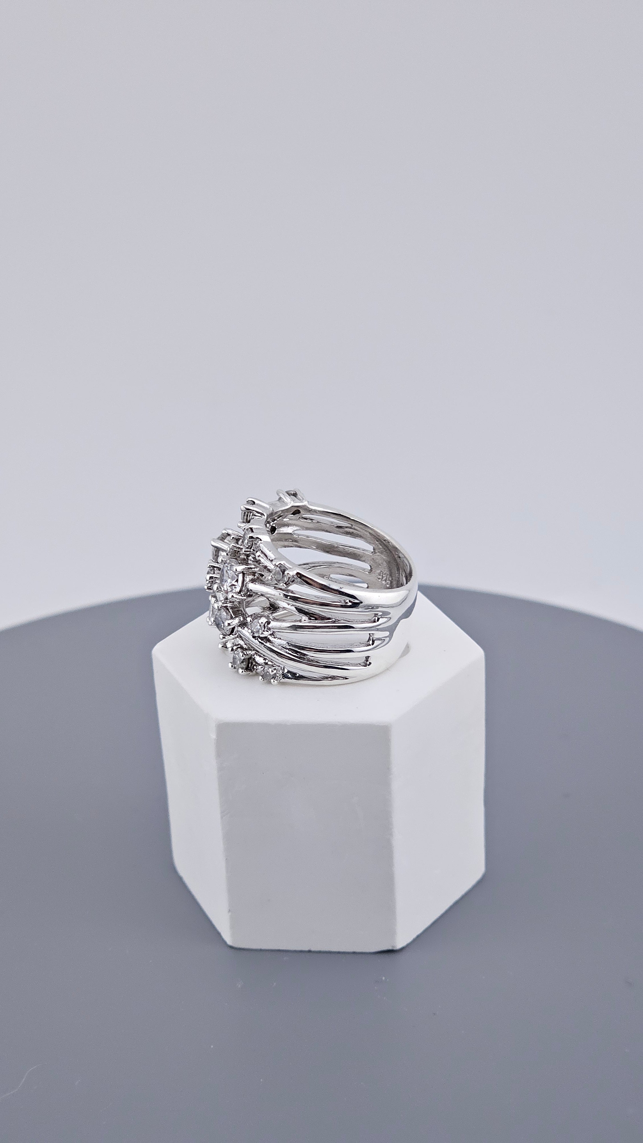 Vintage QVC Diamonique Abstract Statement Ring in 925 Silver