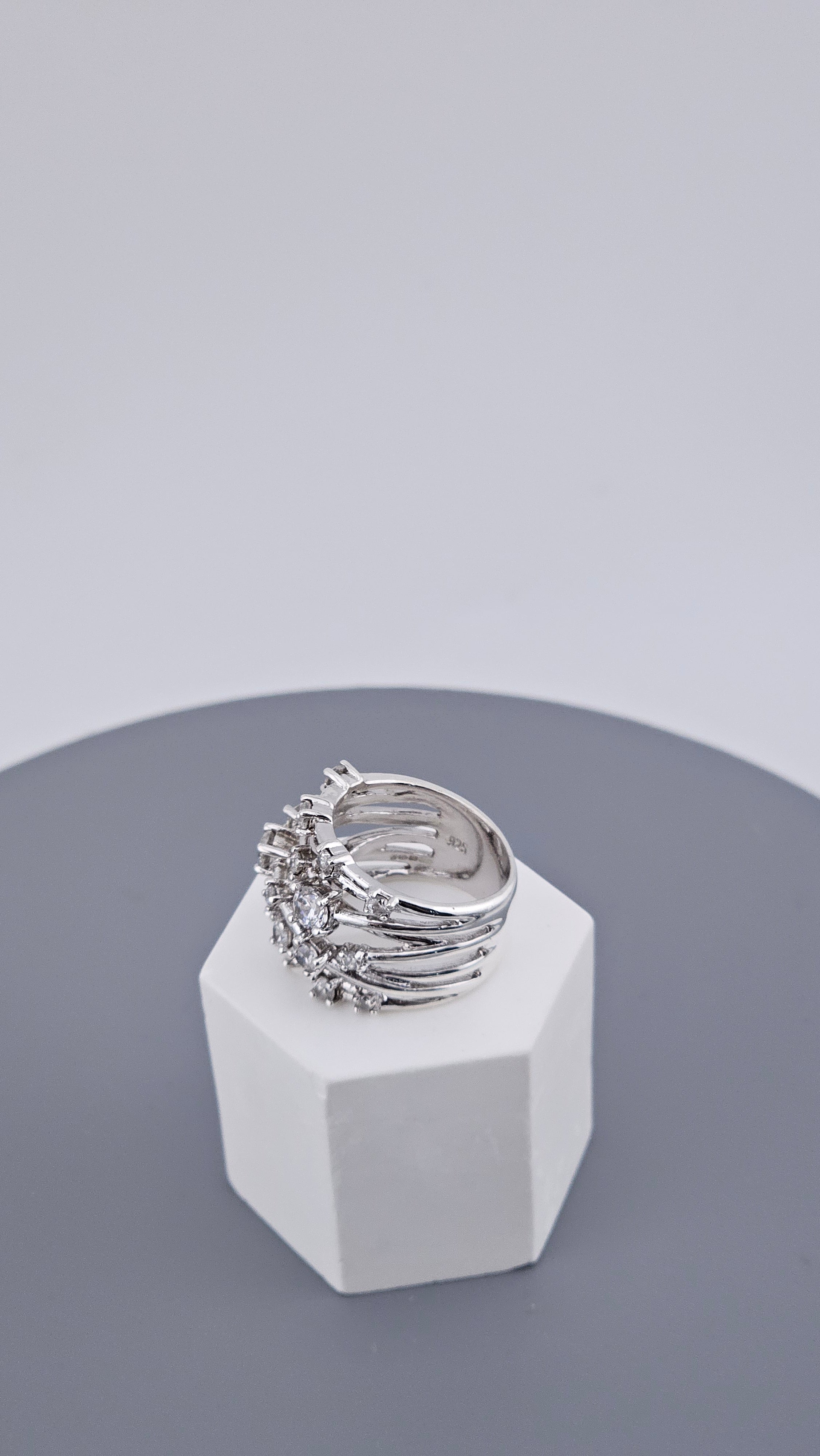 Vintage QVC Diamonique Abstract Statement Ring in 925 Silver