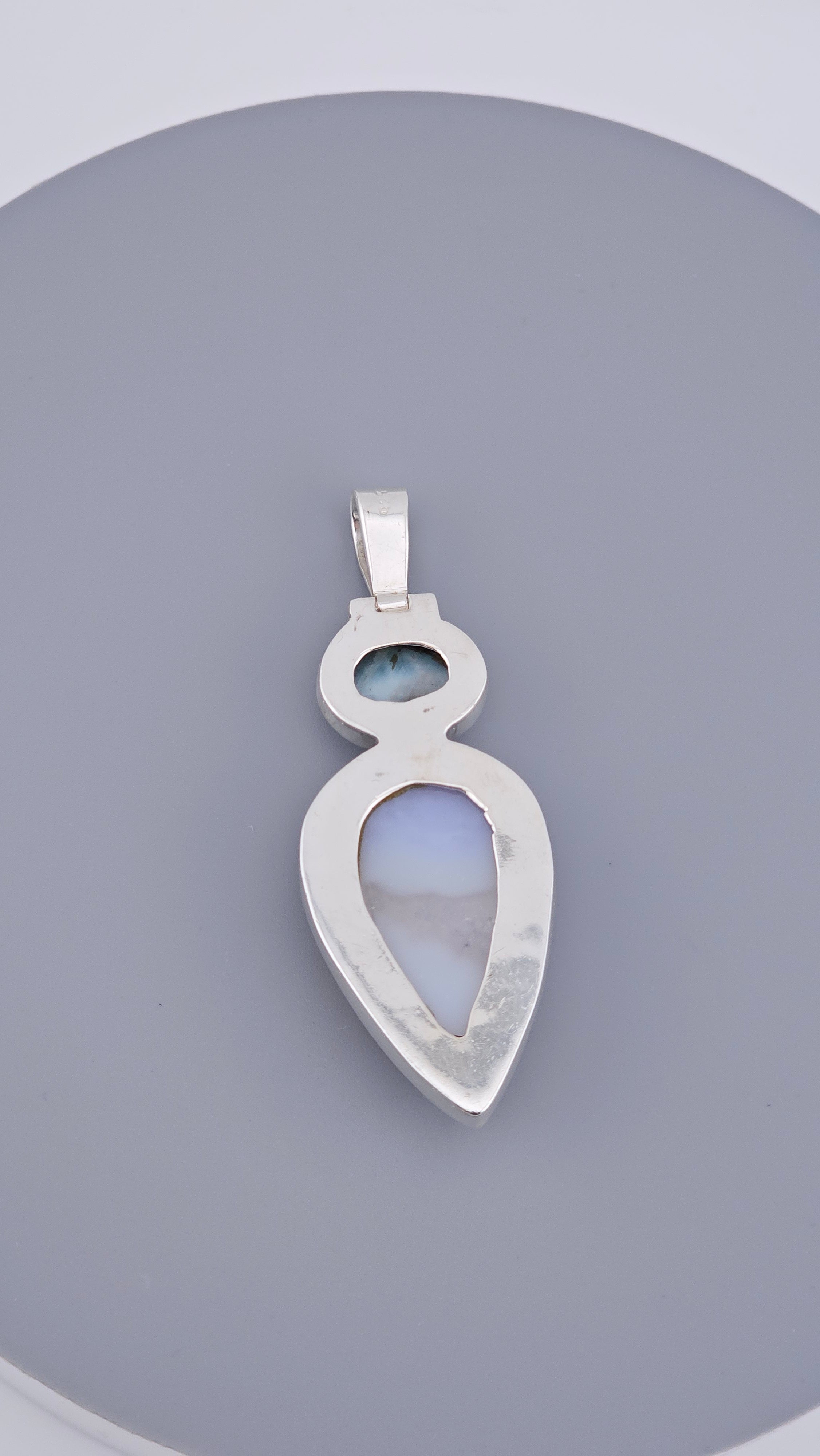 Larimar & Sparkling Druzy Quartz Sterling Silver Statement Pendant