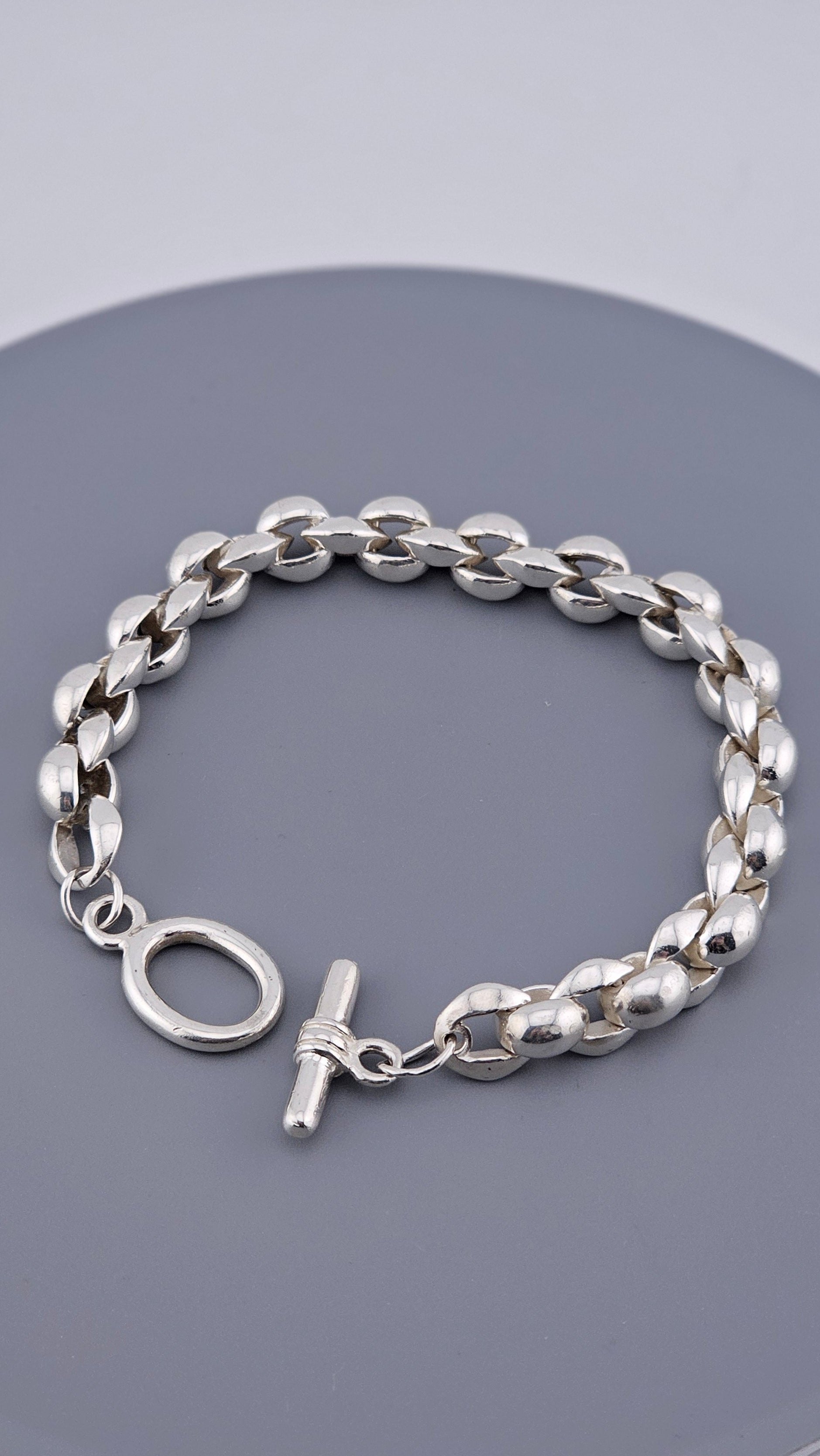 Substantial 925 Sterling Silver Fancy Link T-Bar Bracelet