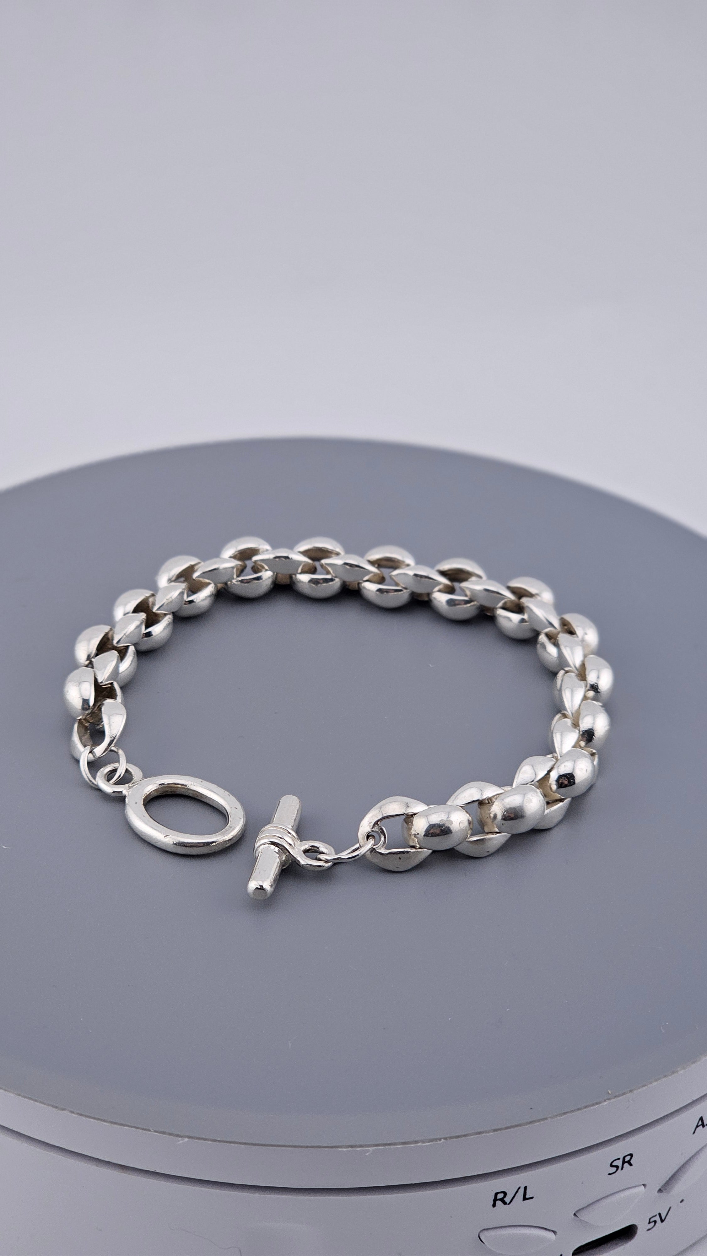Substantial 925 Sterling Silver Fancy Link T-Bar Bracelet