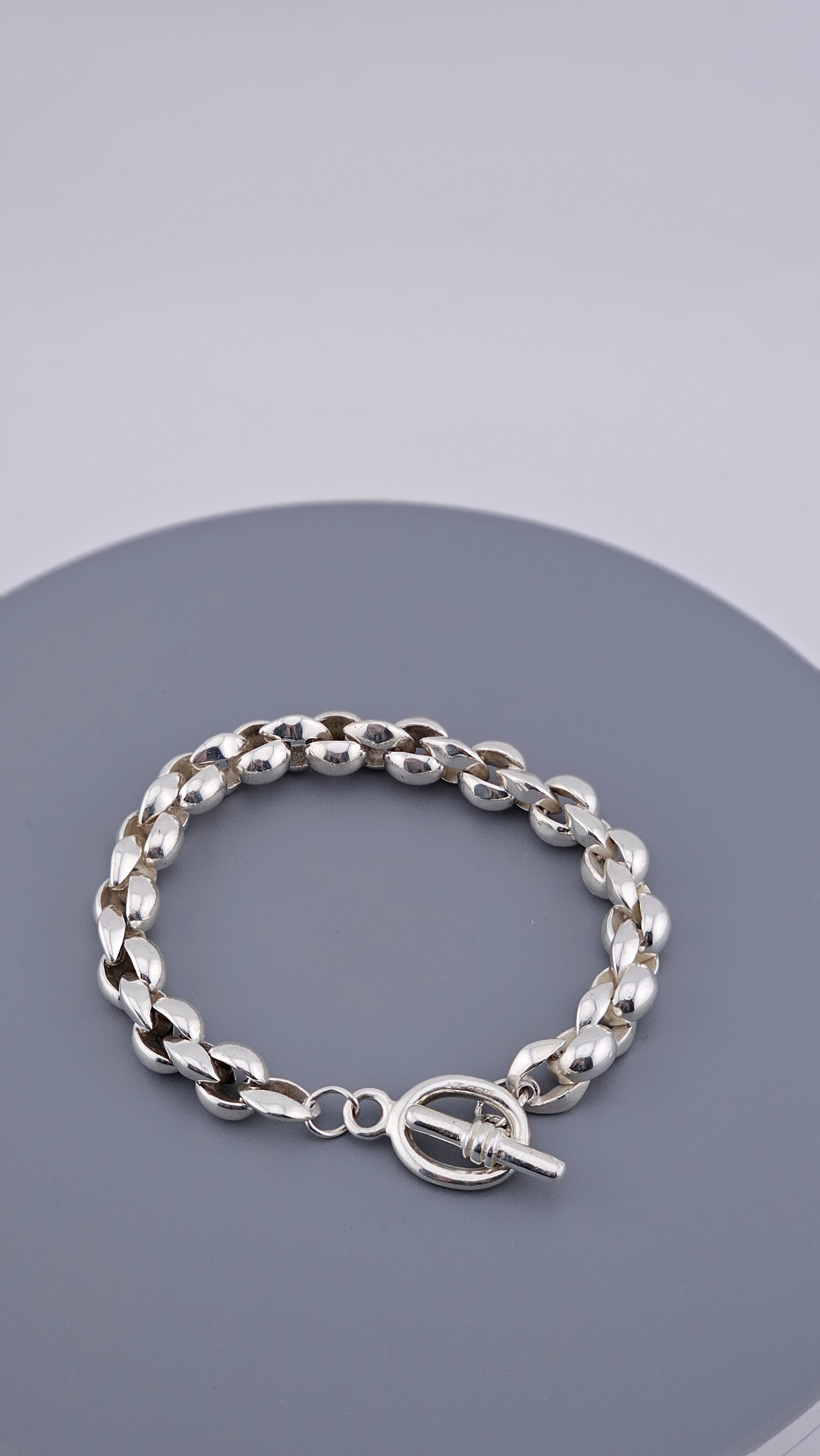 Substantial 925 Sterling Silver Fancy Link T-Bar Bracelet