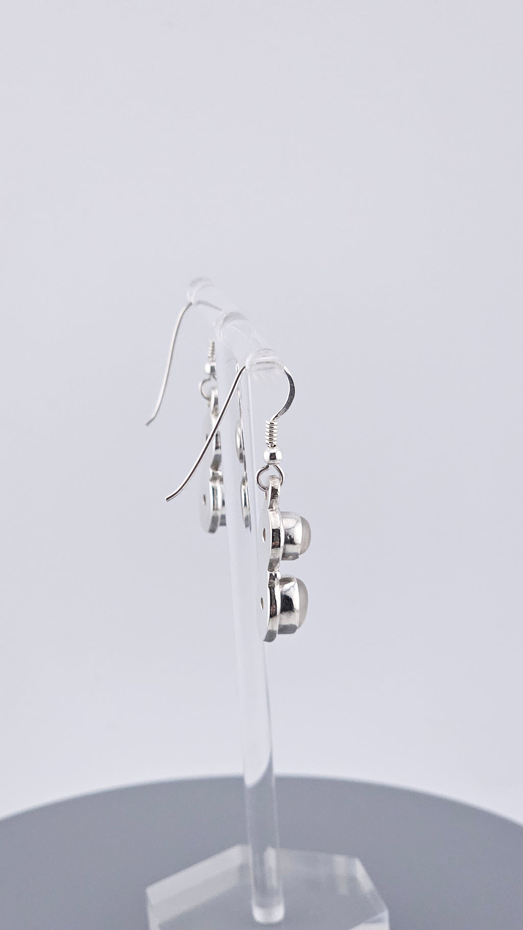 925 Sterling Silver Double Oval Grey Moonstone Cabochon Drop Earrings