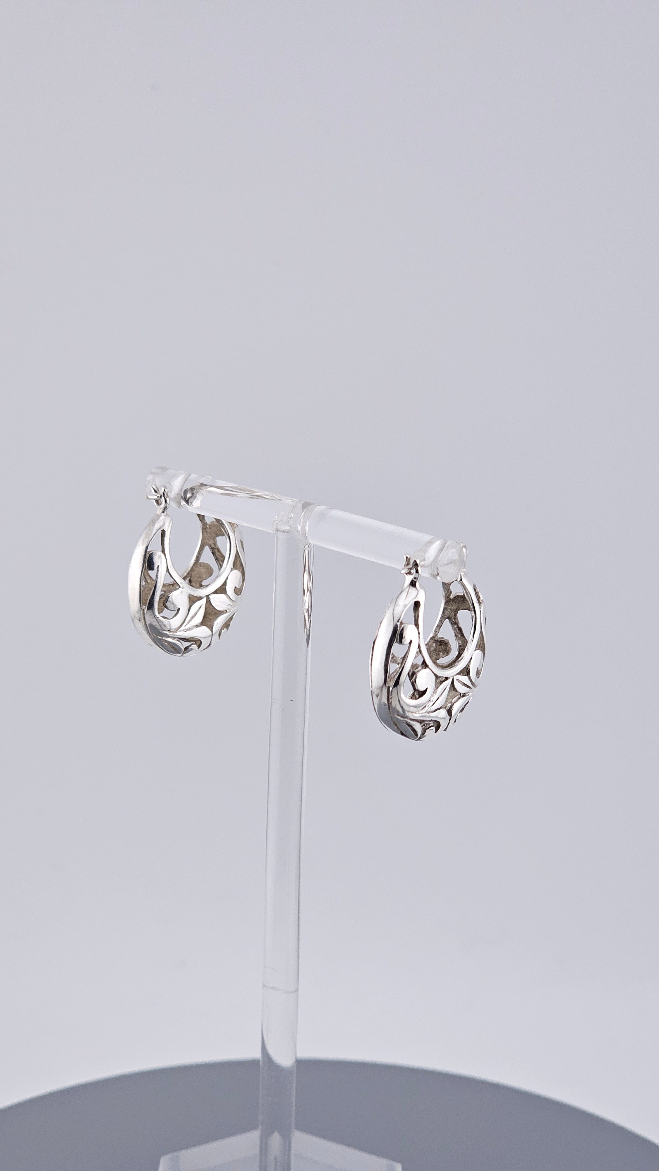 Ornate Floral Filigree 925 Sterling Silver Openwork Hoop Earrings