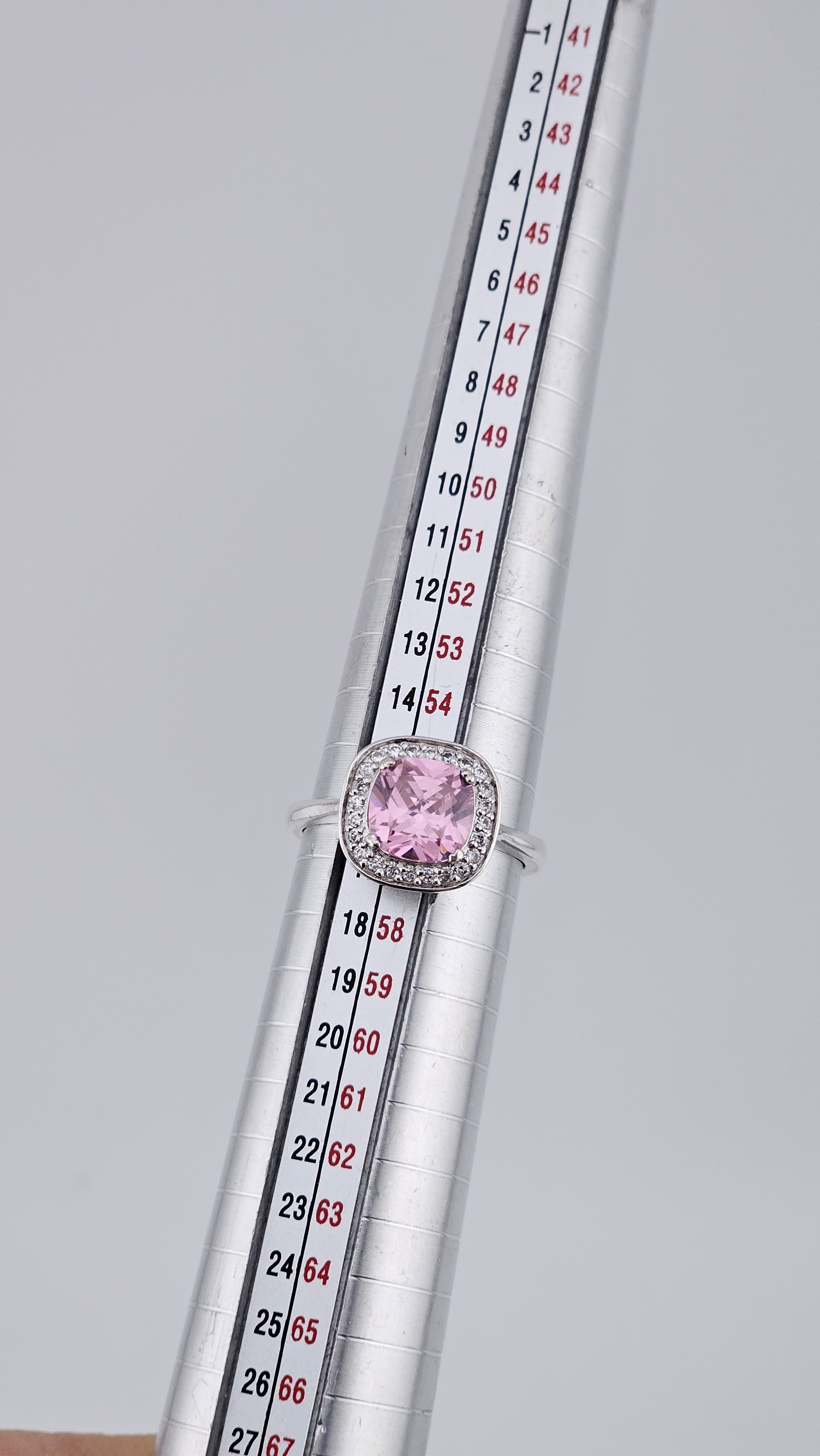 Sparkling Cushion Cut Pink Cubic Zirconia Halo Ring | 925 Sterling Silver | Size P (7.5)