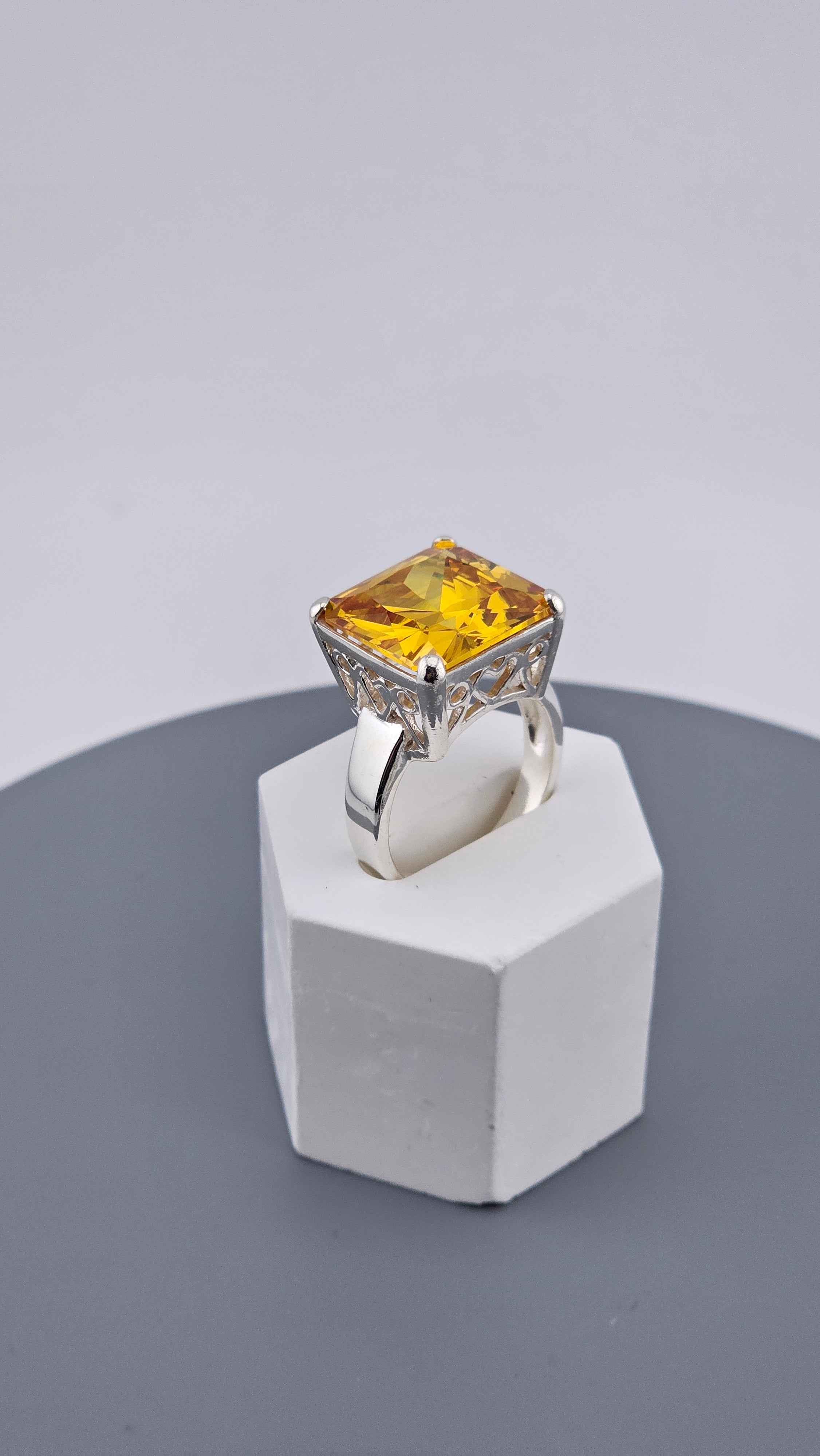 Bold Square-Cut Solitaire 925 Sterling Silver Statement Ring