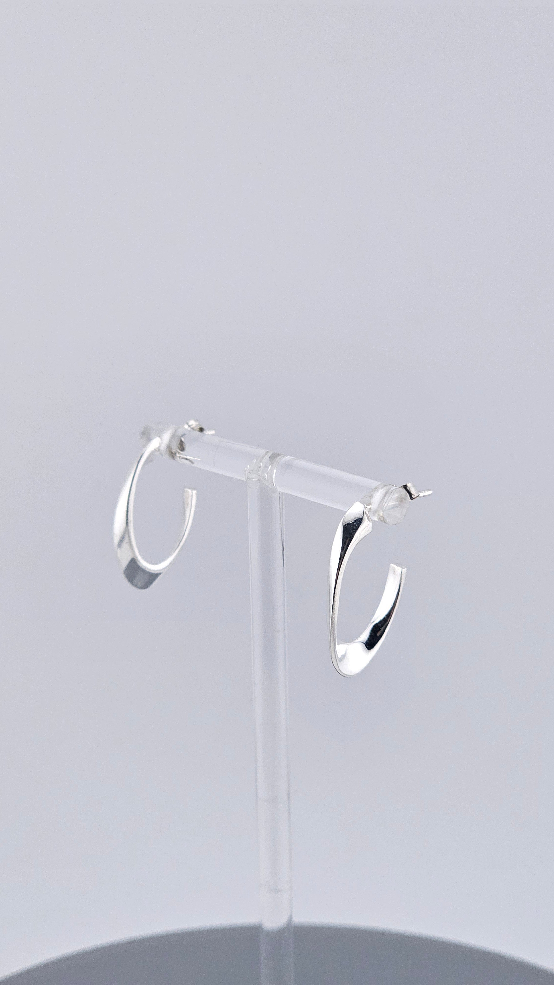 Modern 925 Sterling Silver Sculptural Twisted Half Hoop Earrings