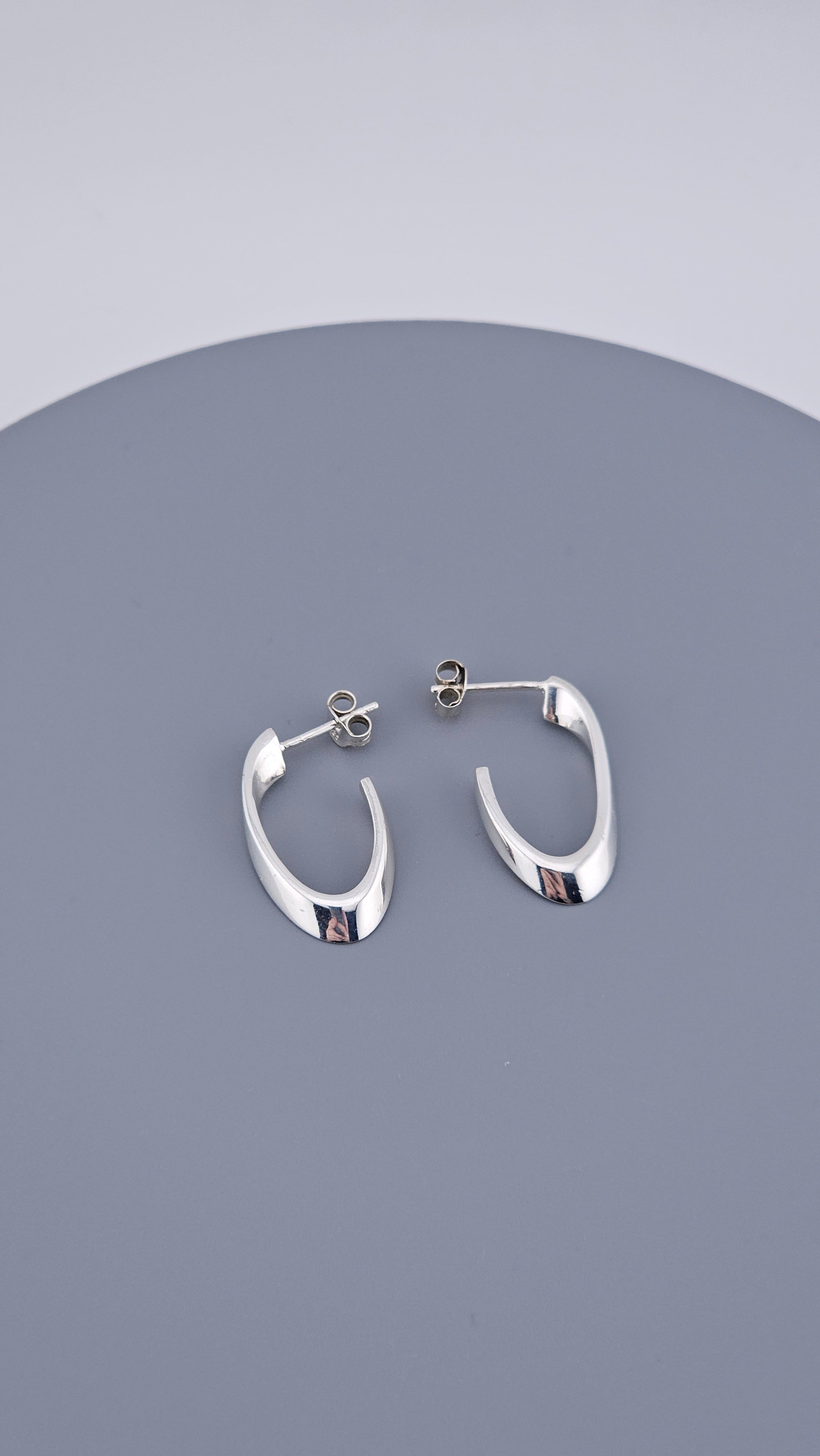 Modern 925 Sterling Silver Sculptural Twisted Half Hoop Earrings