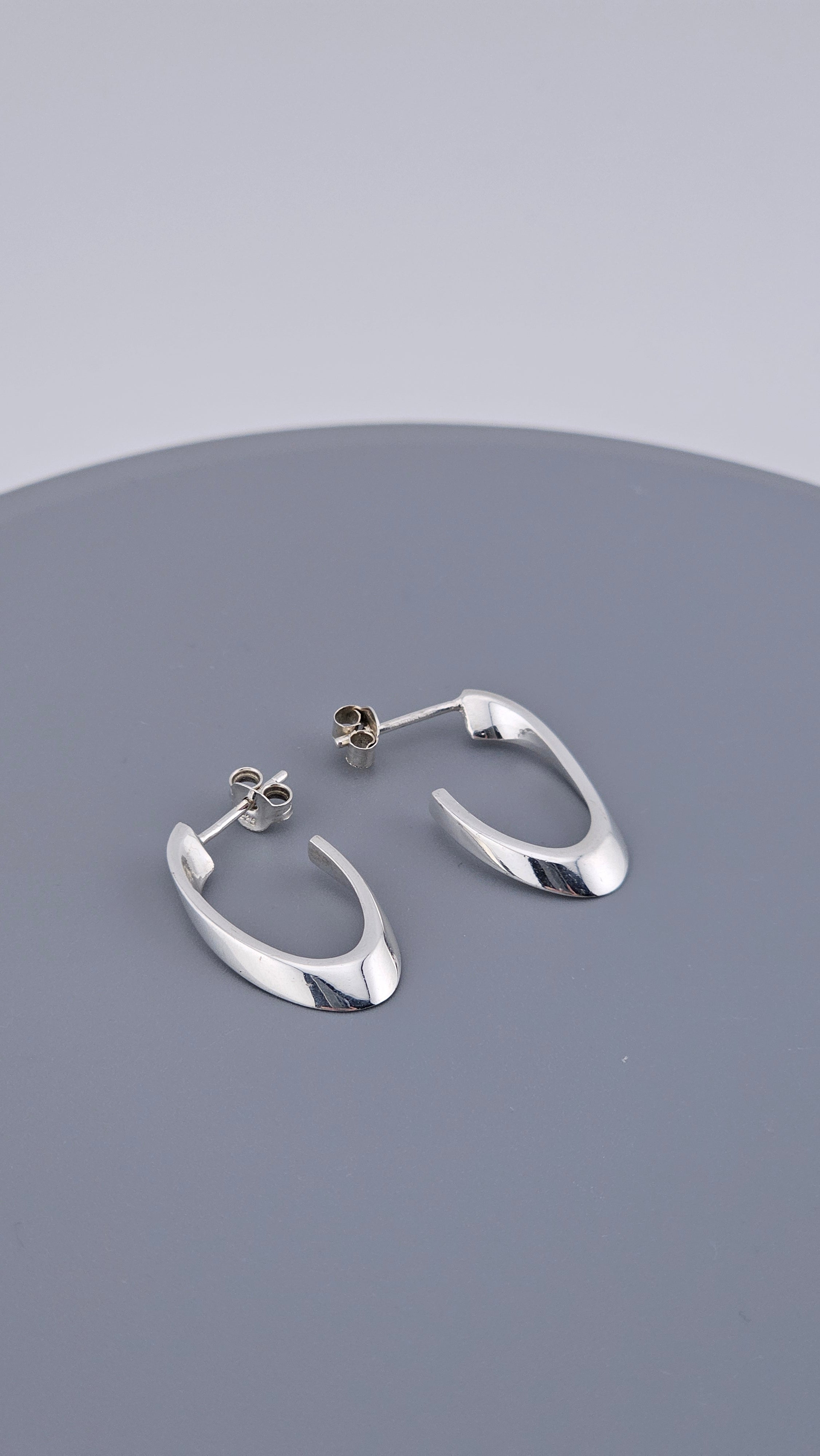 Modern 925 Sterling Silver Sculptural Twisted Half Hoop Earrings