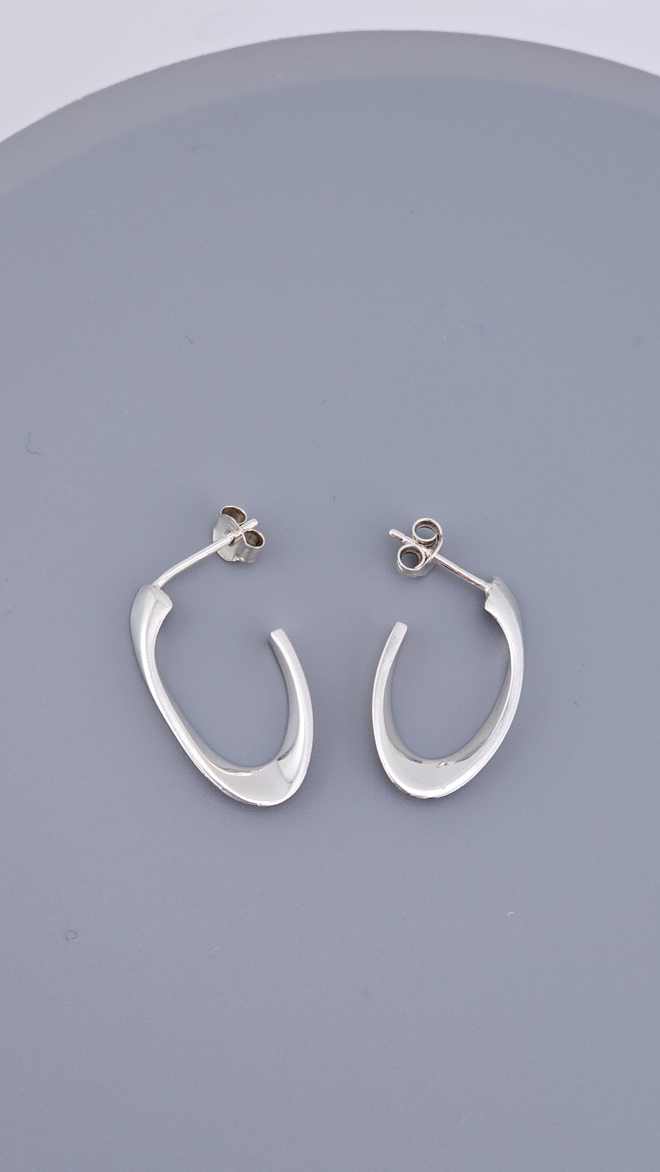Modern 925 Sterling Silver Sculptural Twisted Half Hoop Earrings