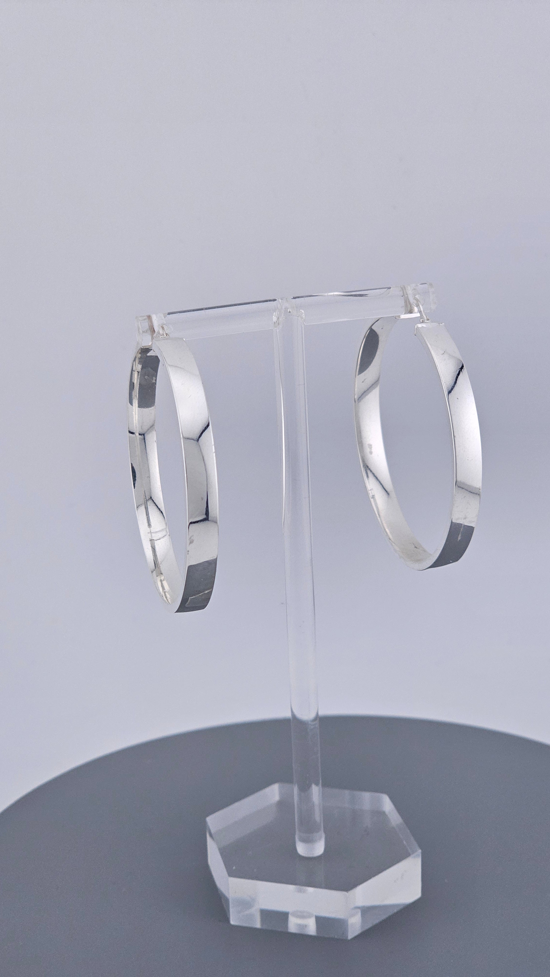 Large 925 Sterling Silver Tube Hoop Earrings 47mm Bold Polished 7.4g