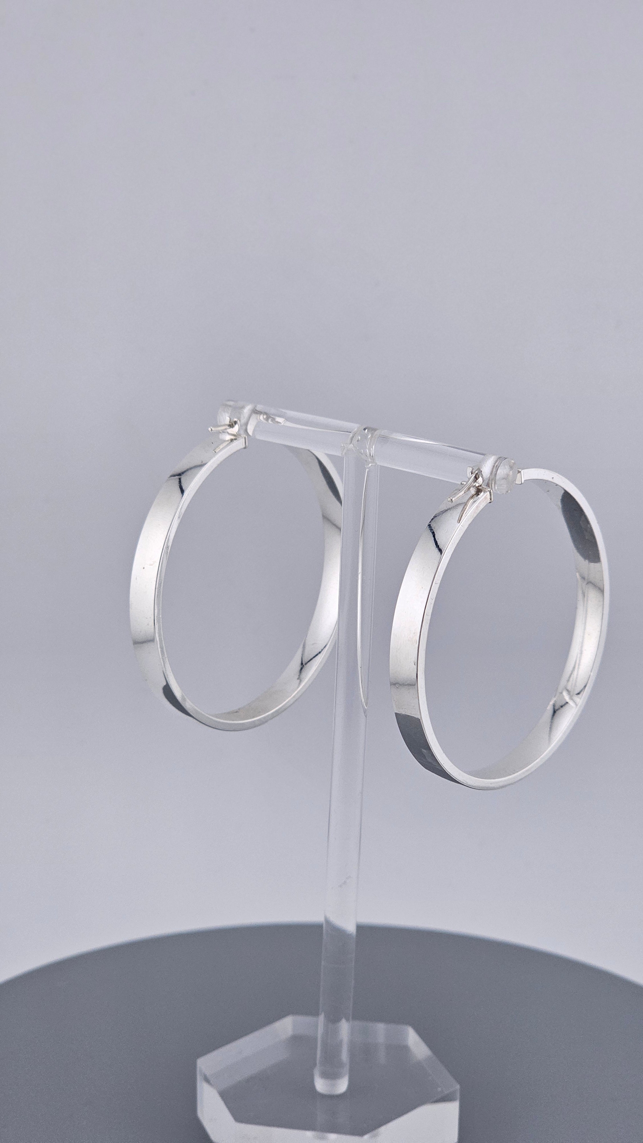 Large 925 Sterling Silver Tube Hoop Earrings 47mm Bold Polished 7.4g
