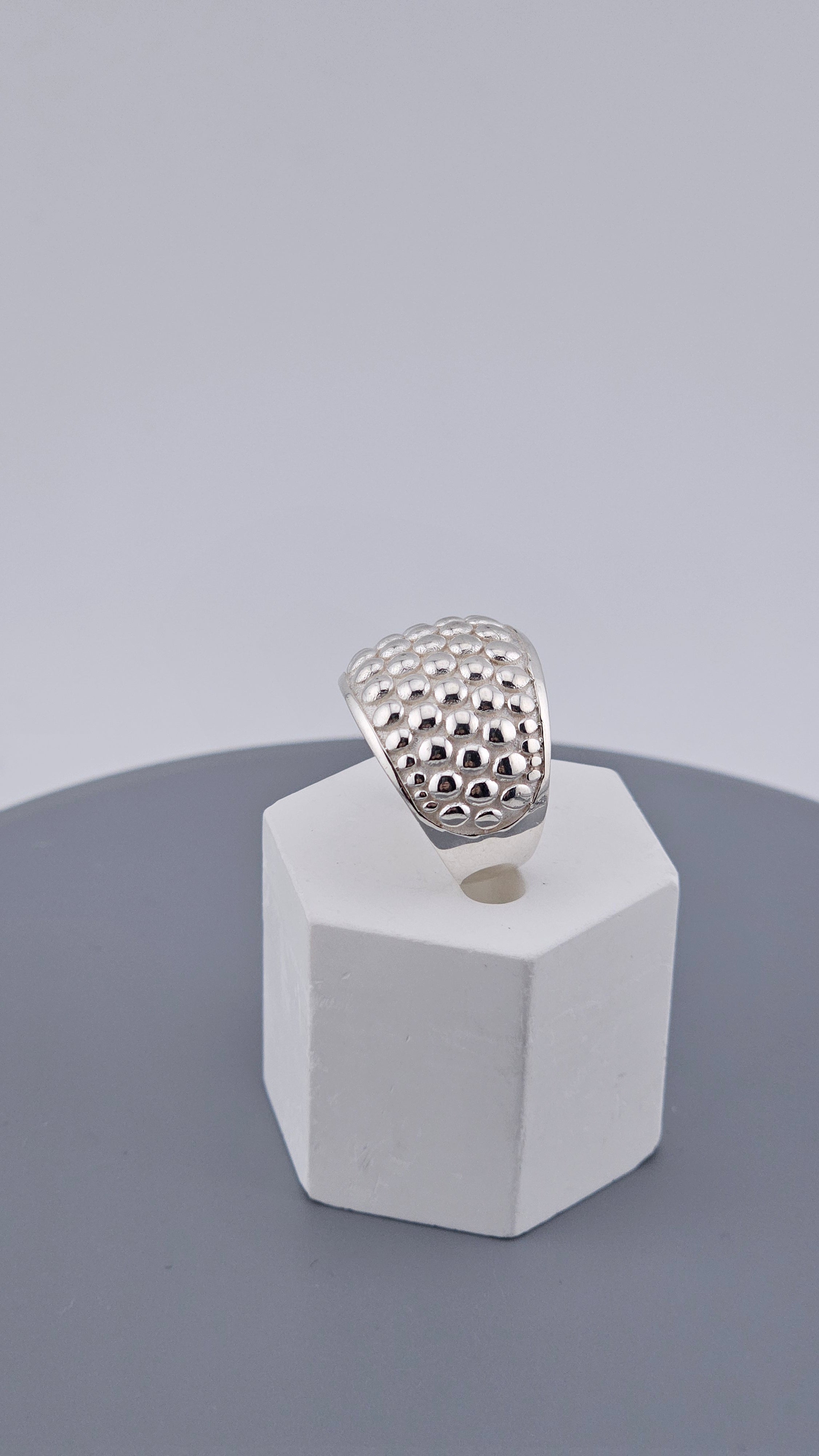 Bold Textured Dotted 925 Sterling Silver Statement Ring