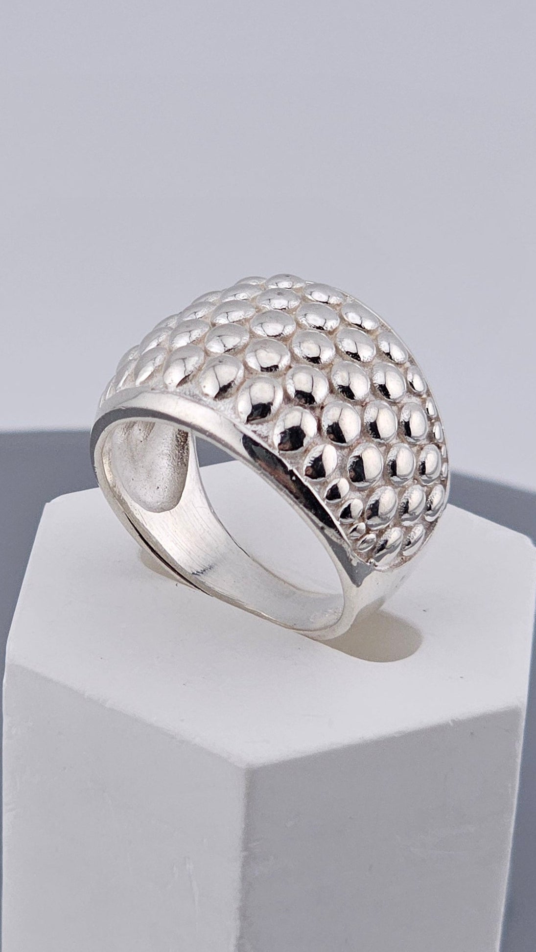 Bold Textured Dotted 925 Sterling Silver Statement Ring