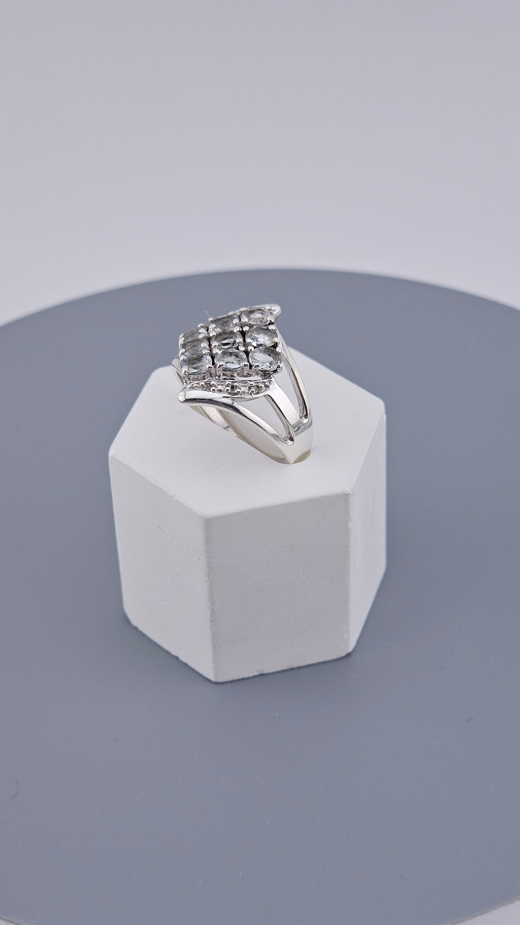 Stunning 925 Sterling Silver Aquamarine Cluster Ring – Size P (US 7.5) – TGGC Stamped