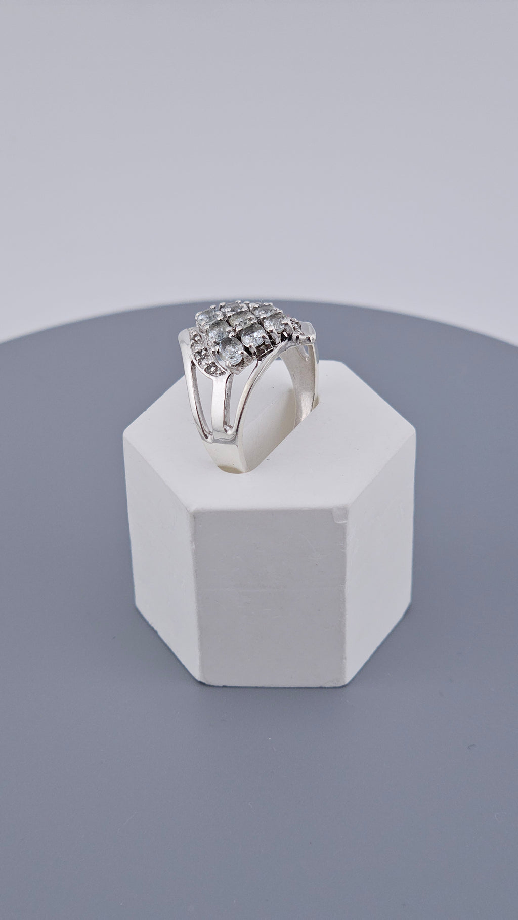 Stunning 925 Sterling Silver Aquamarine Cluster Ring – Size P (US 7.5) – TGGC Stamped