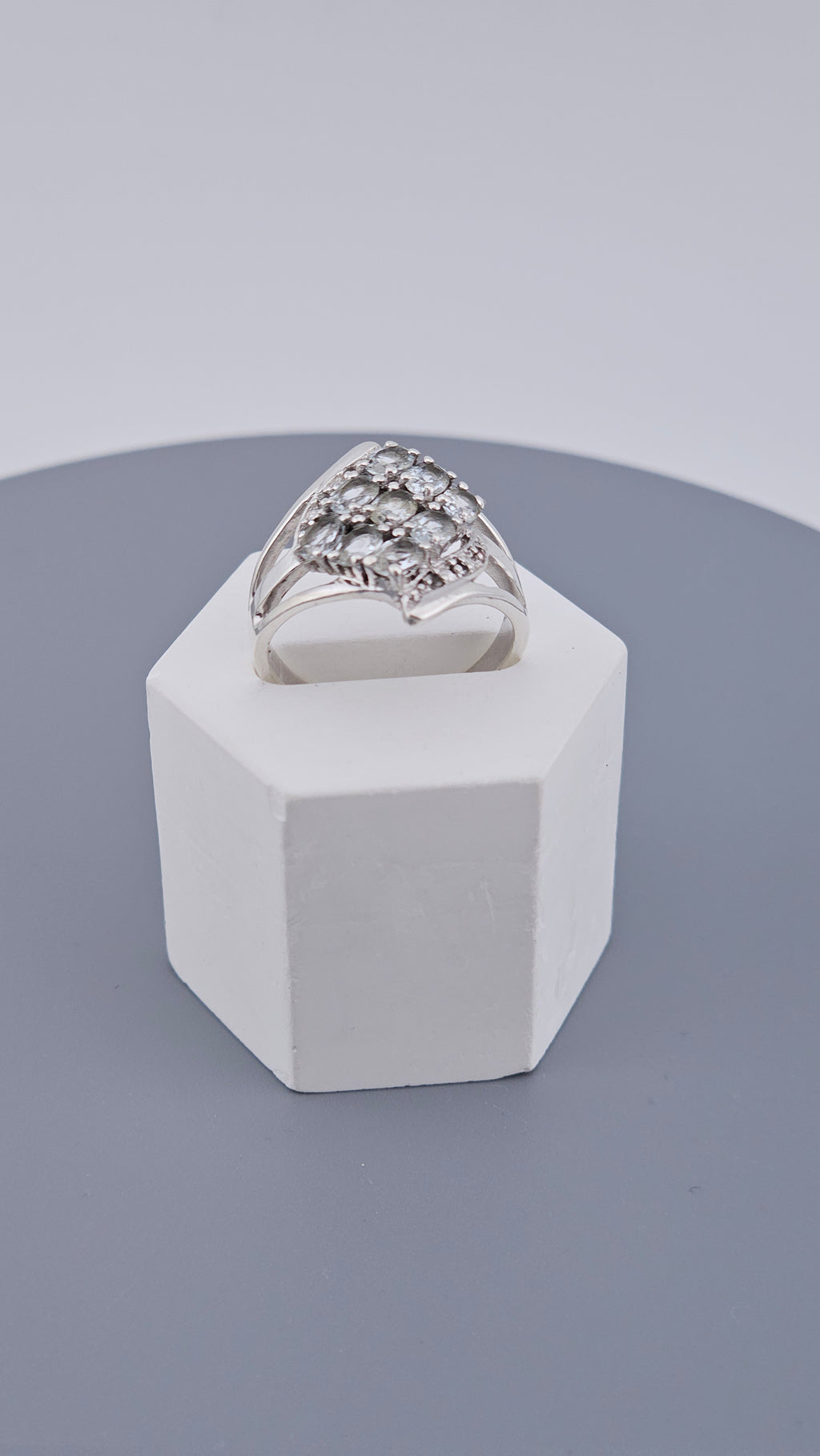 Stunning 925 Sterling Silver Aquamarine Cluster Ring – Size P (US 7.5) – TGGC Stamped