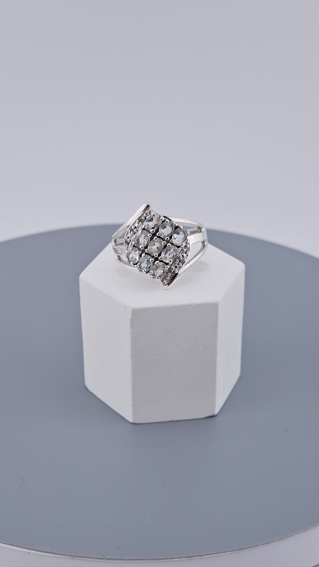 Stunning 925 Sterling Silver Aquamarine Cluster Ring – Size P (US 7.5) – TGGC Stamped