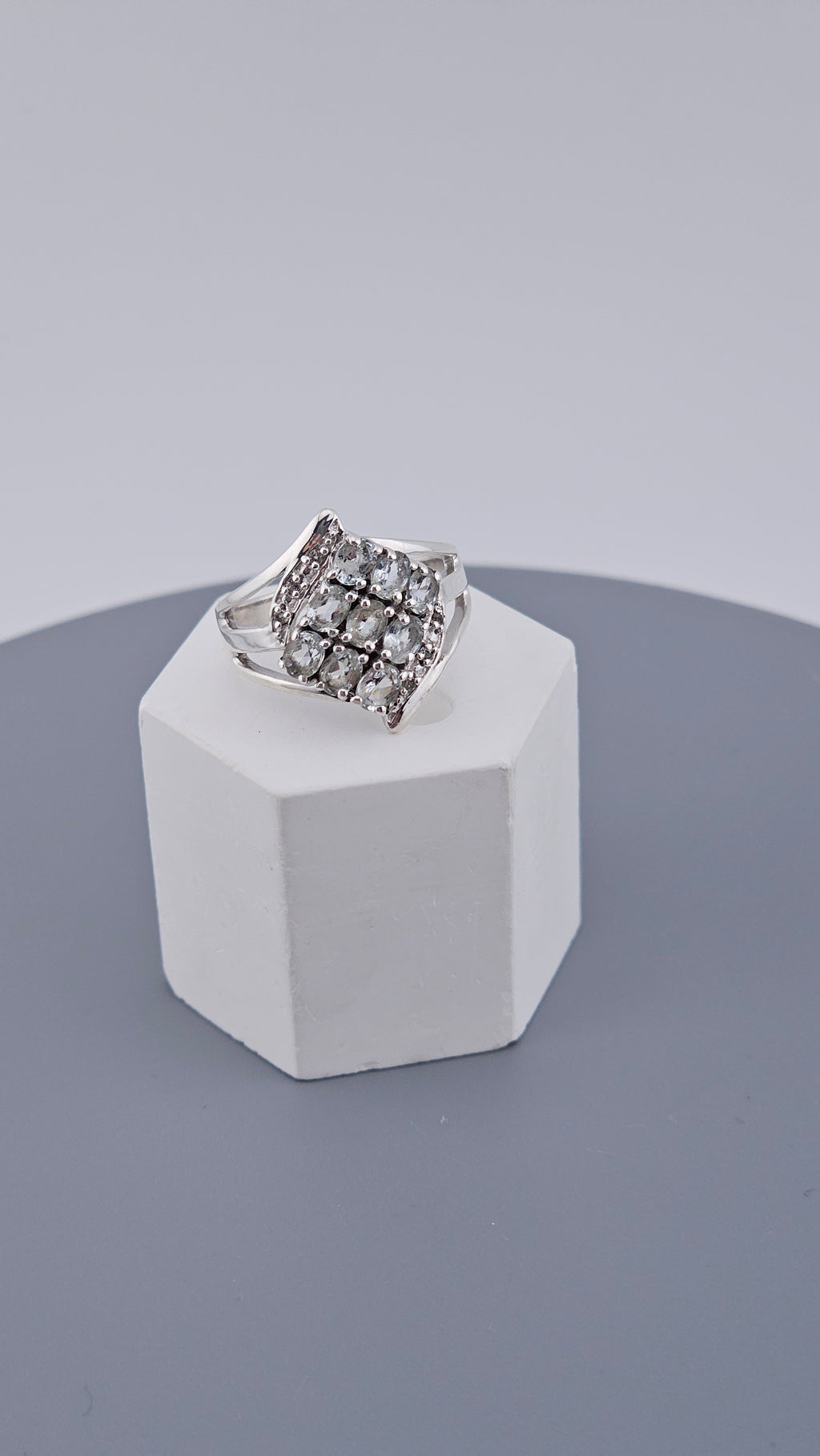 Stunning 925 Sterling Silver Aquamarine Cluster Ring – Size P (US 7.5) – TGGC Stamped
