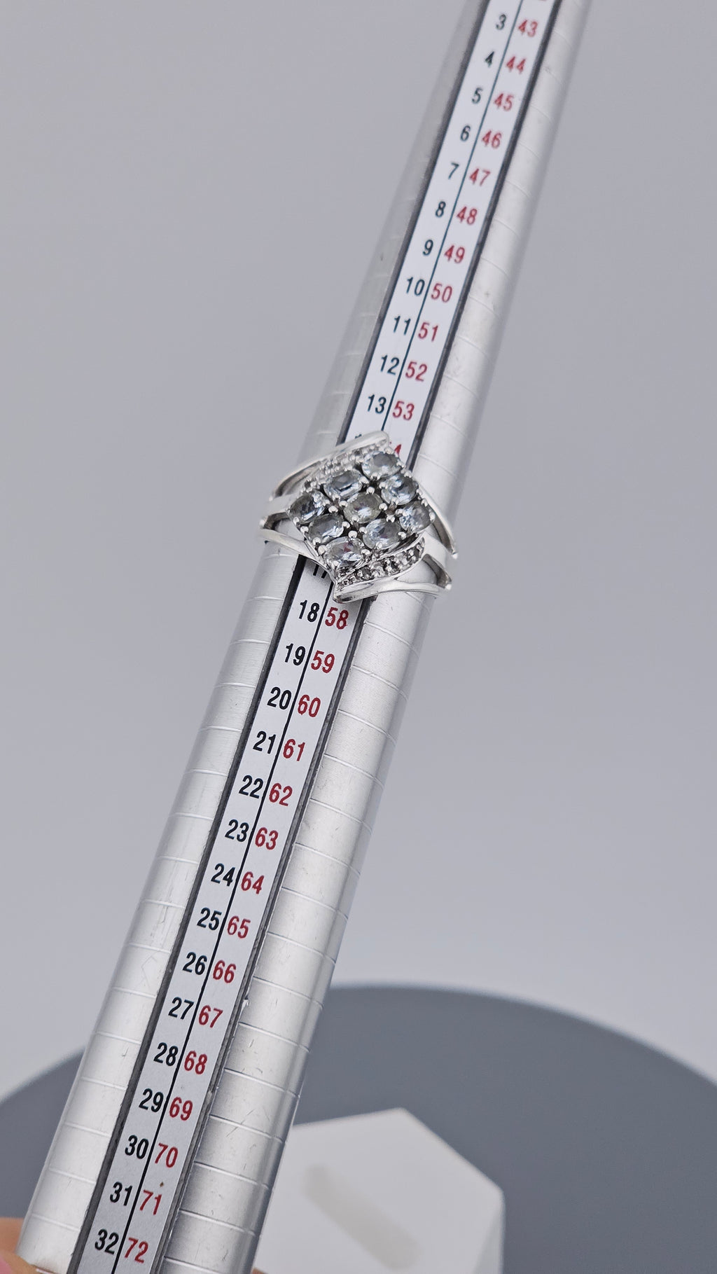 Stunning 925 Sterling Silver Aquamarine Cluster Ring – Size P (US 7.5) – TGGC Stamped