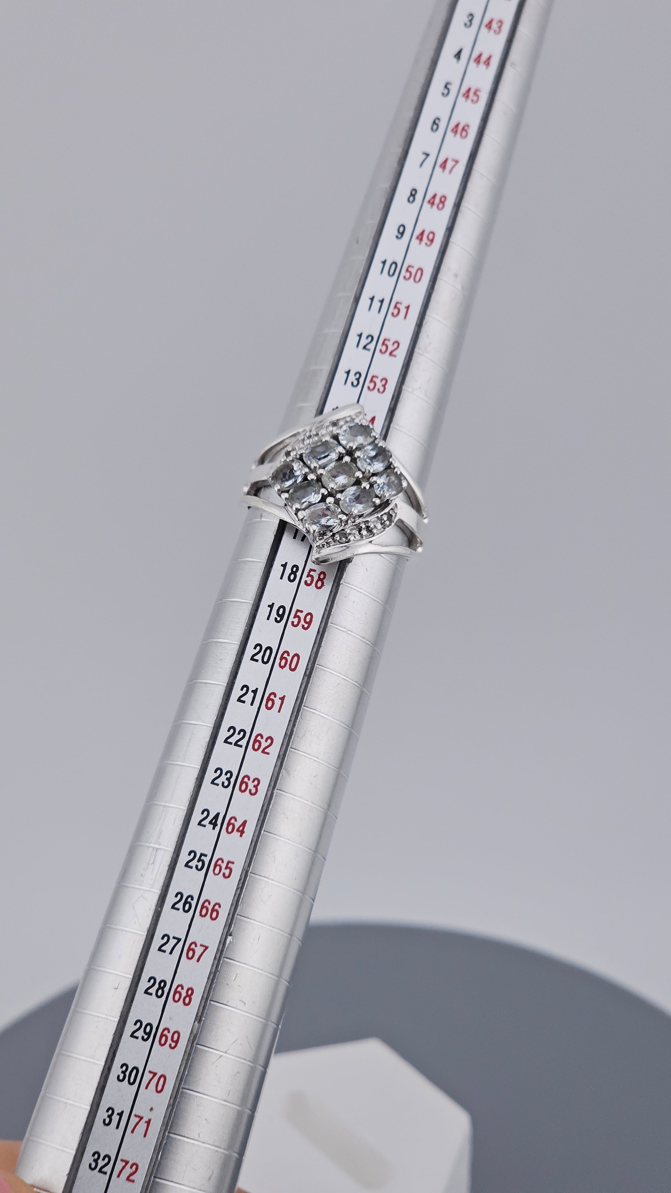 Stunning 925 Sterling Silver Aquamarine Cluster Ring – Size P (US 7.5) – TGGC Stamped