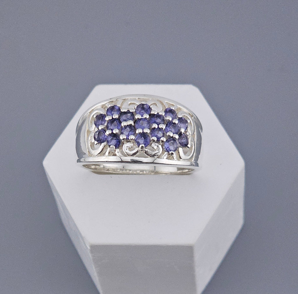 Vintage 925 Sterling Silver Tanzanite Ring - Size R 1/2  - 5.86g Bold Band