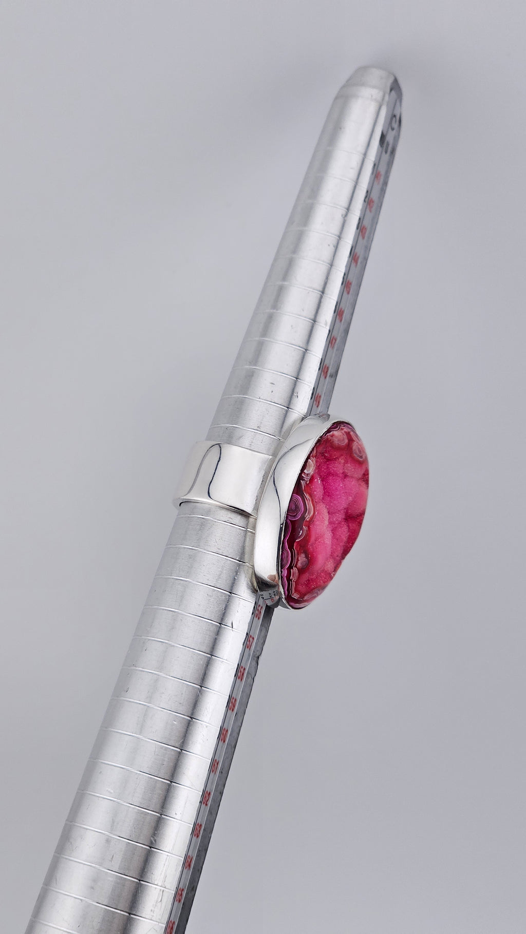 Large Magenta Pink Agate Druzy Statement Ring in 925 Sterling Silver