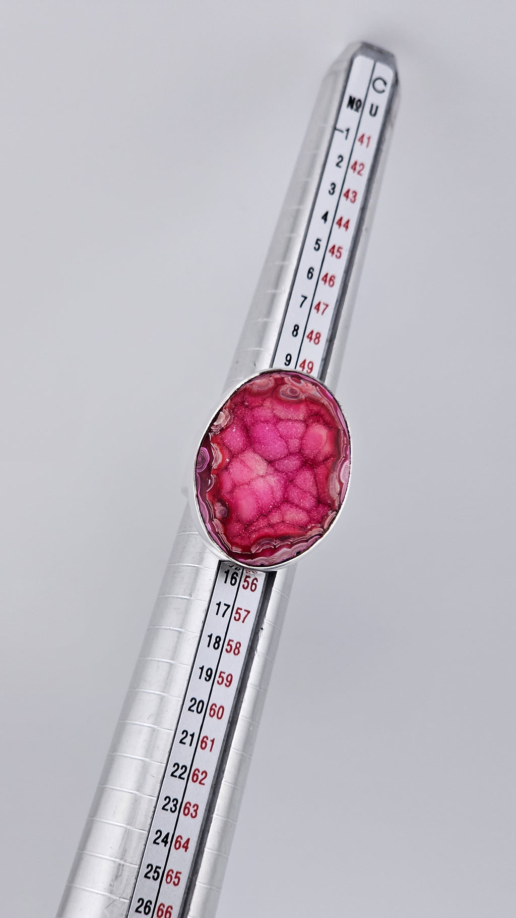 Large Magenta Pink Agate Druzy Statement Ring in 925 Sterling Silver