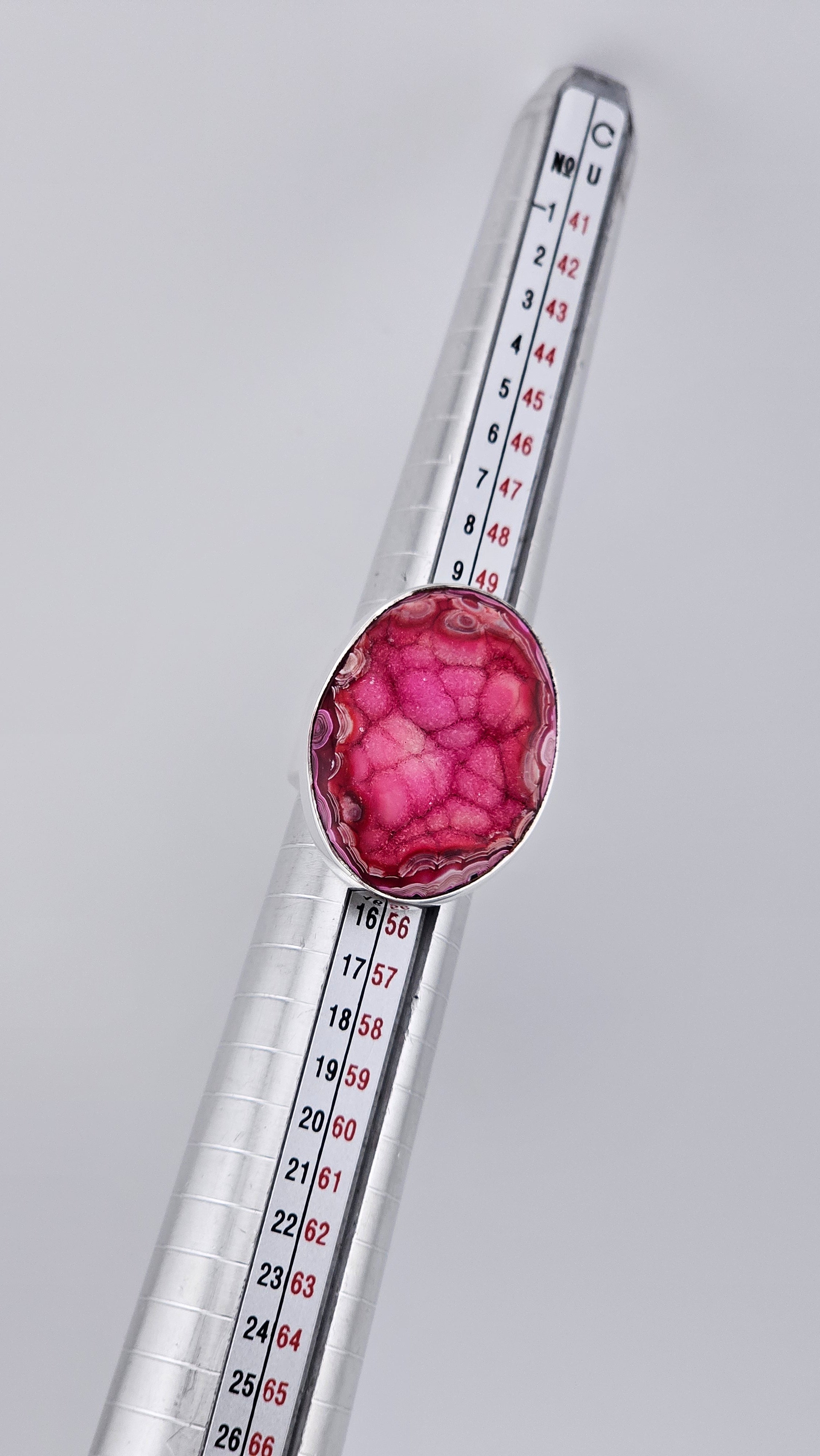 Large Magenta Pink Agate Druzy Statement Ring in 925 Sterling Silver