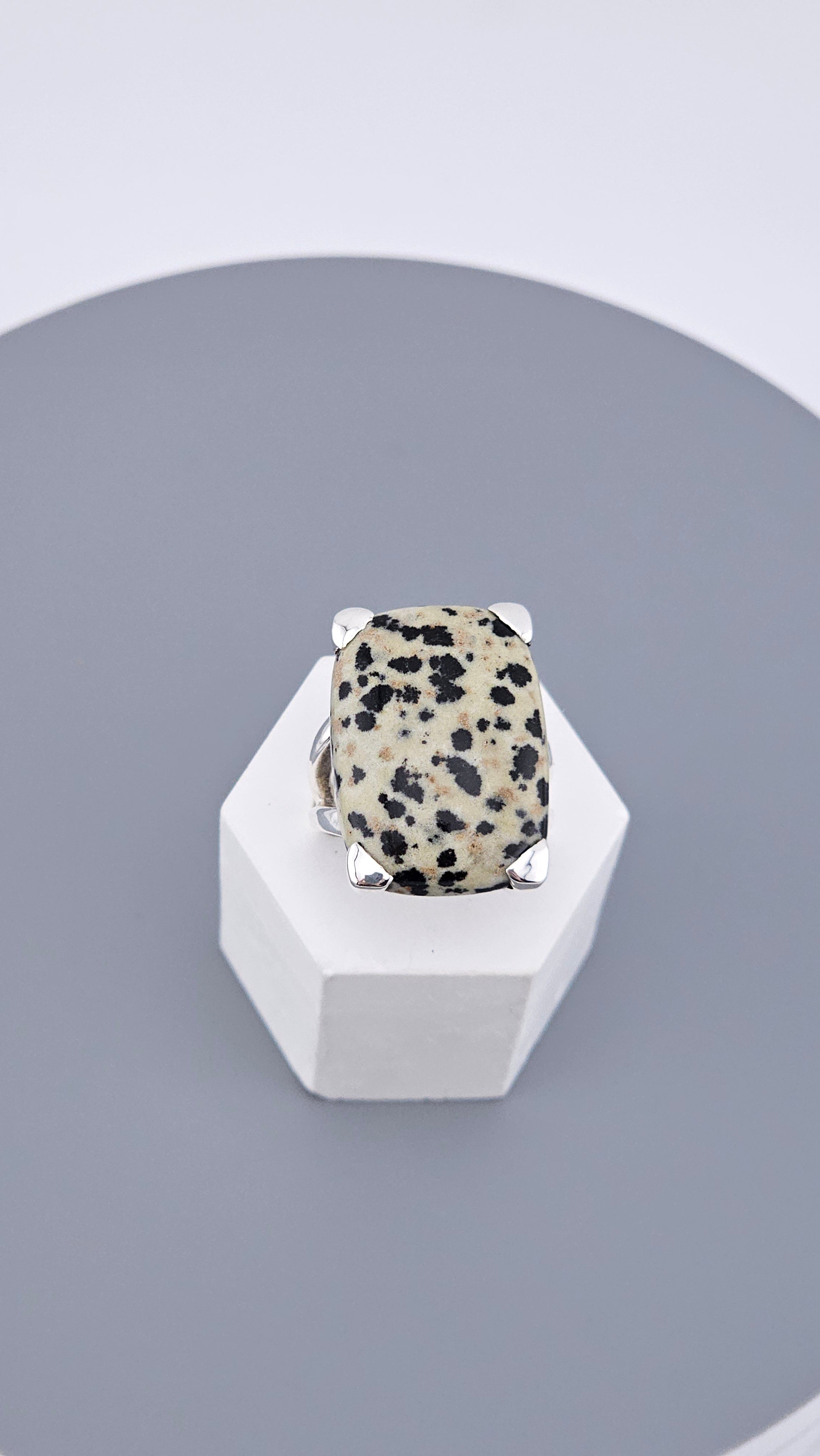 Vintage Statement: Dalmatian Jasper & 925 Sterling Silver Cocktail Ring