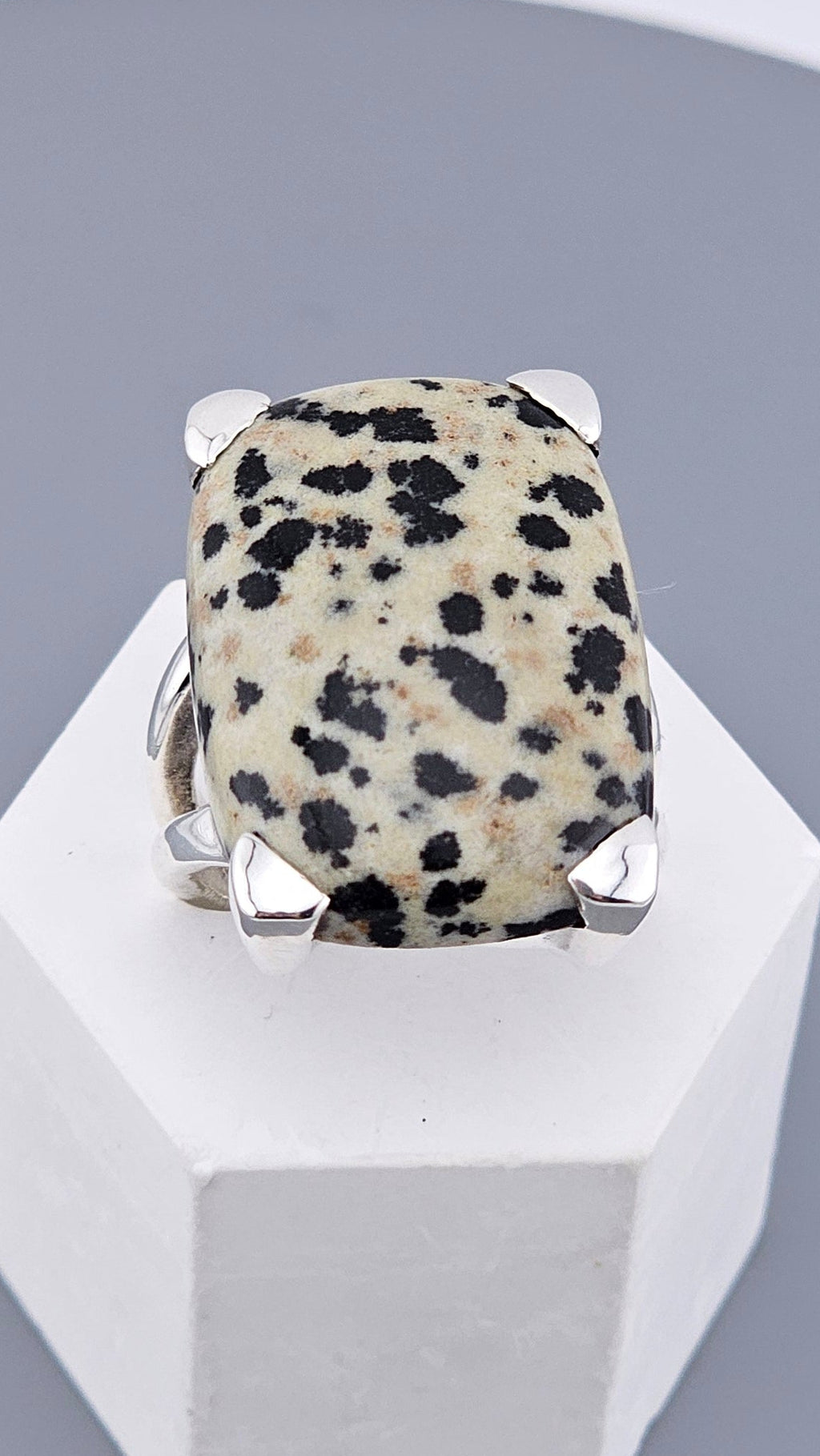 Vintage Statement: Dalmatian Jasper & 925 Sterling Silver Cocktail Ring