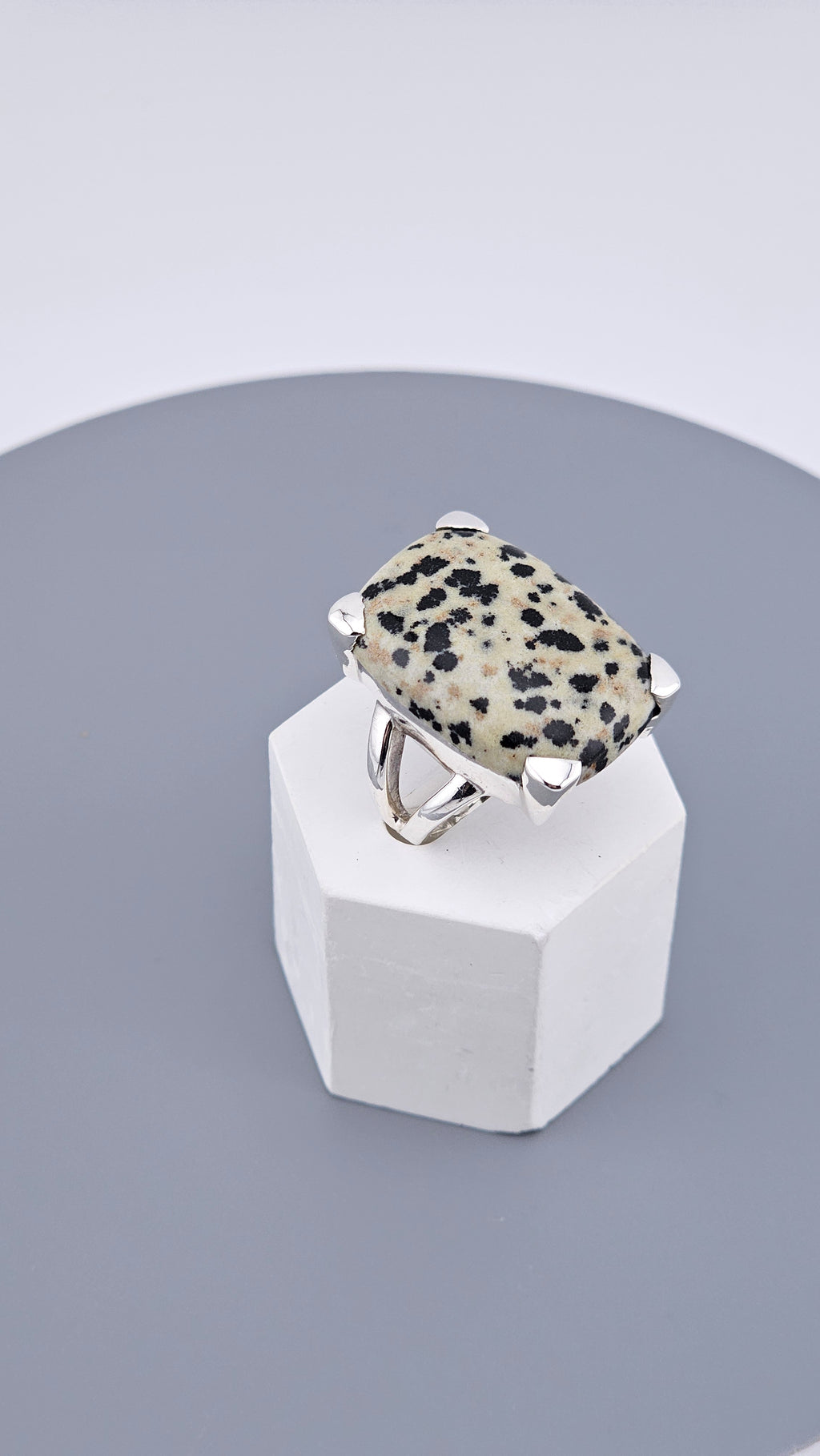 Vintage Statement: Dalmatian Jasper & 925 Sterling Silver Cocktail Ring