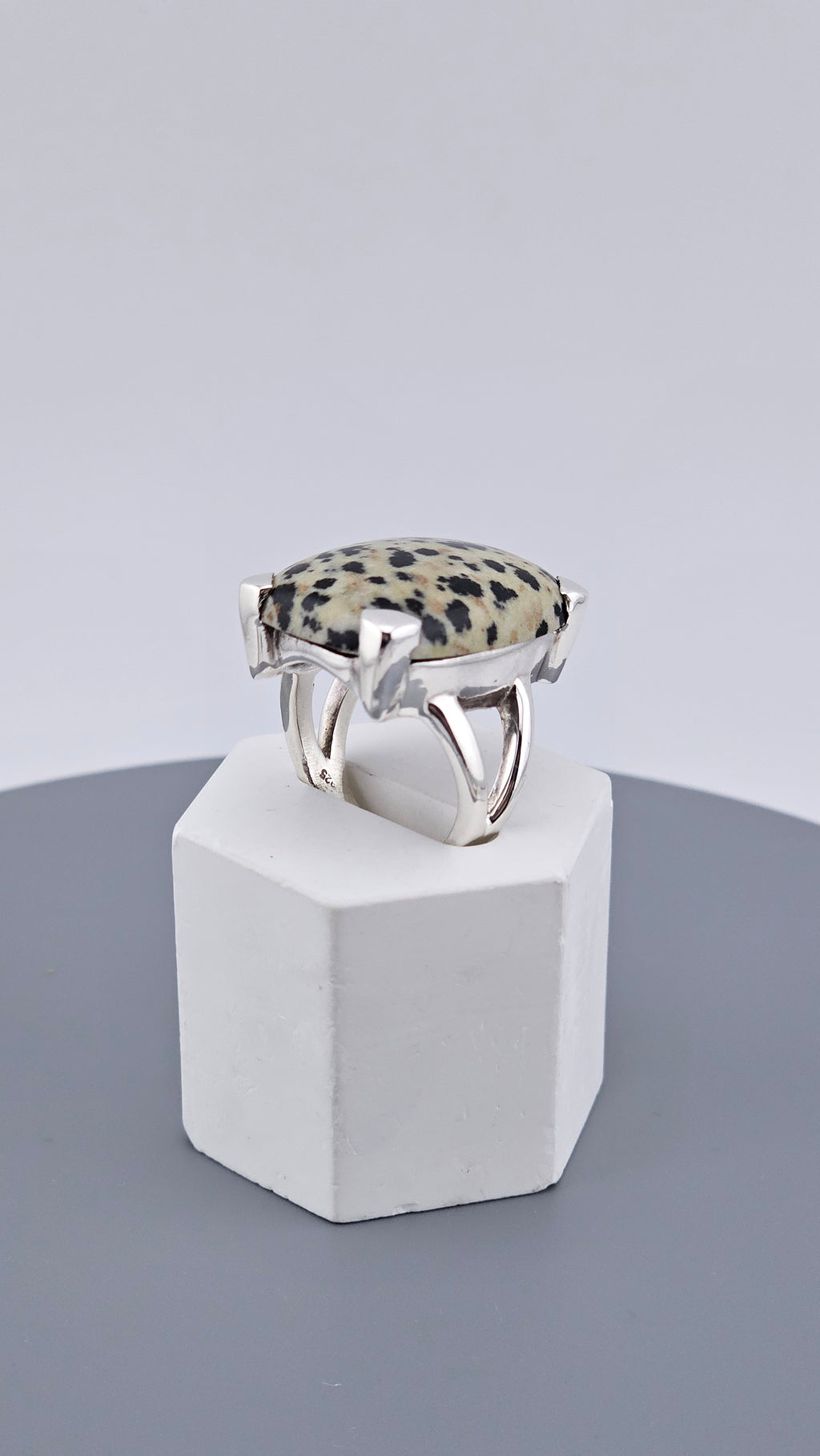 Vintage Statement: Dalmatian Jasper & 925 Sterling Silver Cocktail Ring
