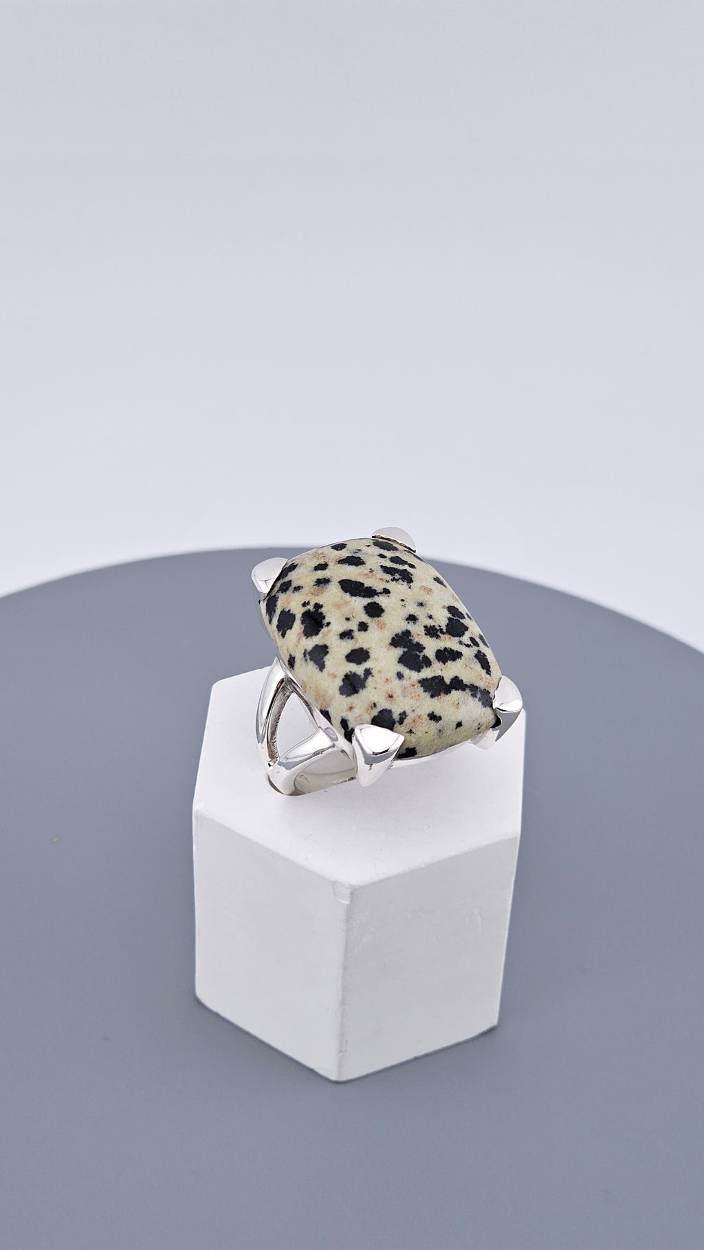 Vintage Statement: Dalmatian Jasper & 925 Sterling Silver Cocktail Ring