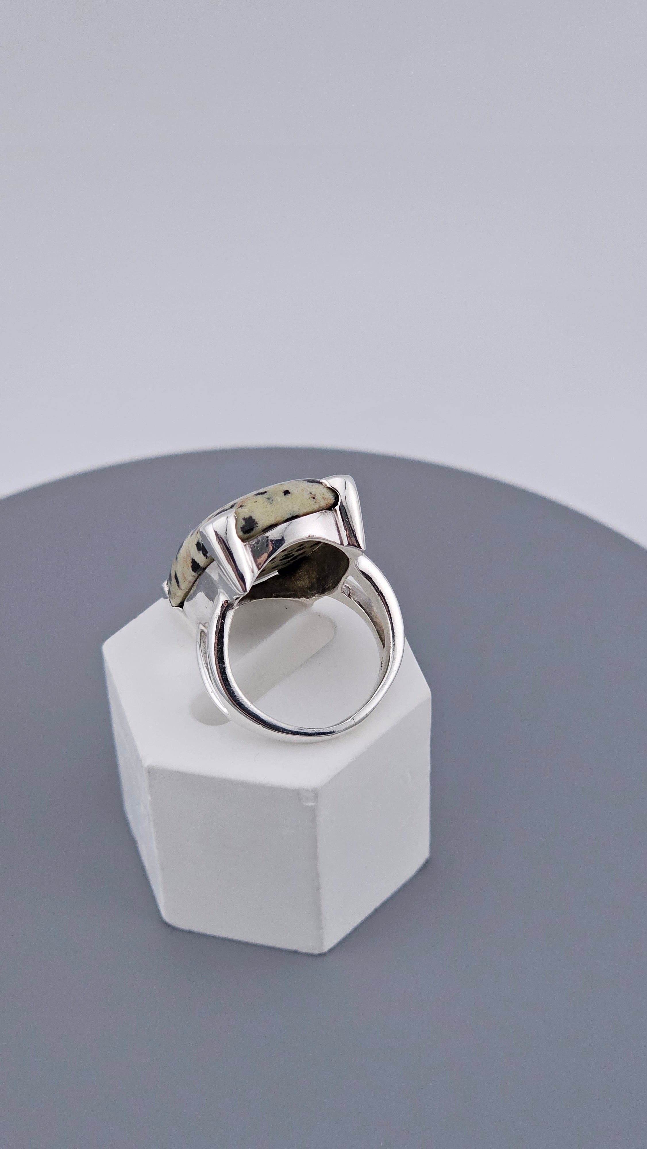 Vintage Statement: Dalmatian Jasper & 925 Sterling Silver Cocktail Ring