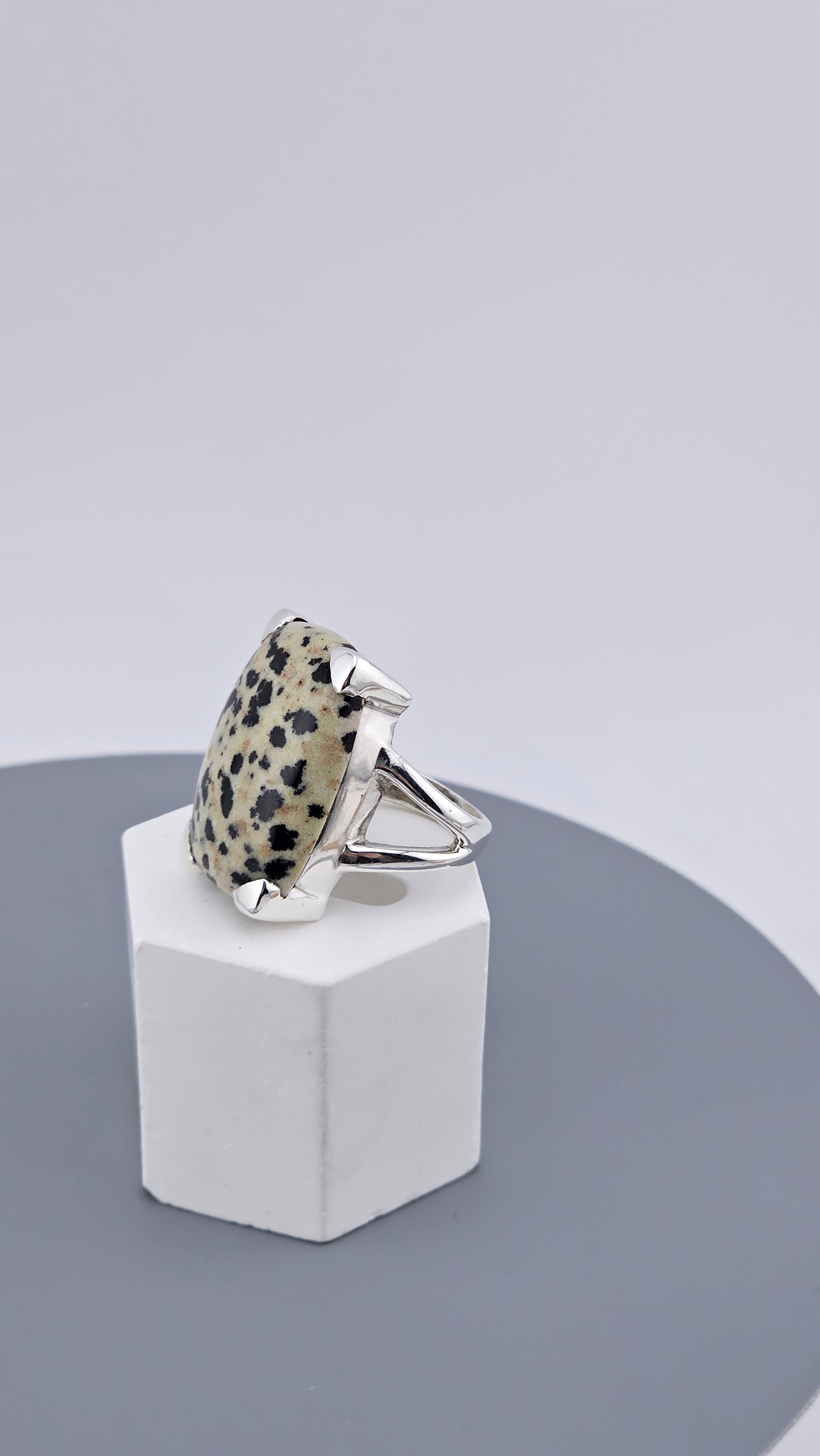 Vintage Statement: Dalmatian Jasper & 925 Sterling Silver Cocktail Ring