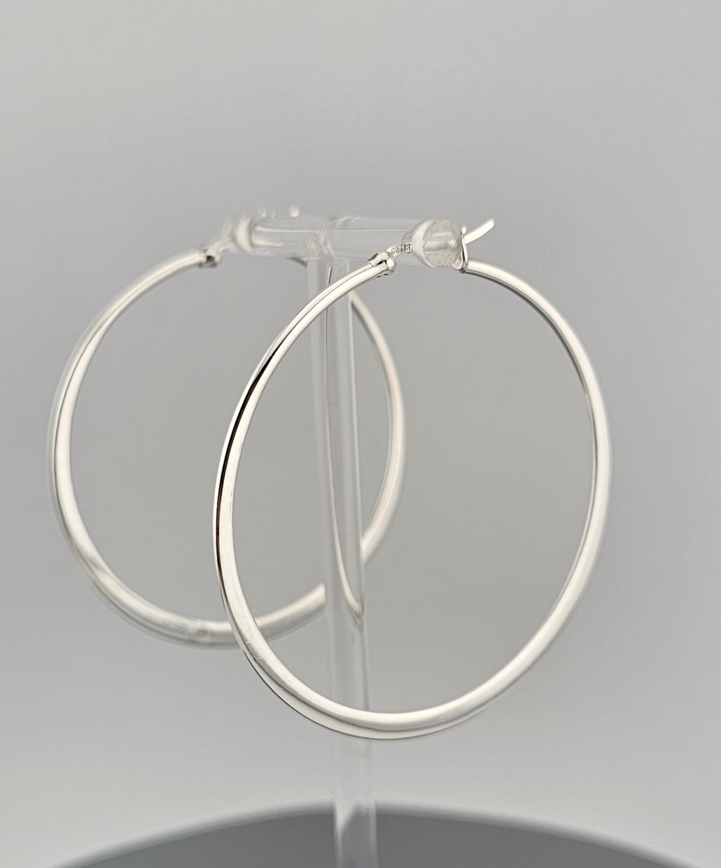 Large 925 Sterling Silver Flat Hoop Earrings (54mm) – Polished Finish