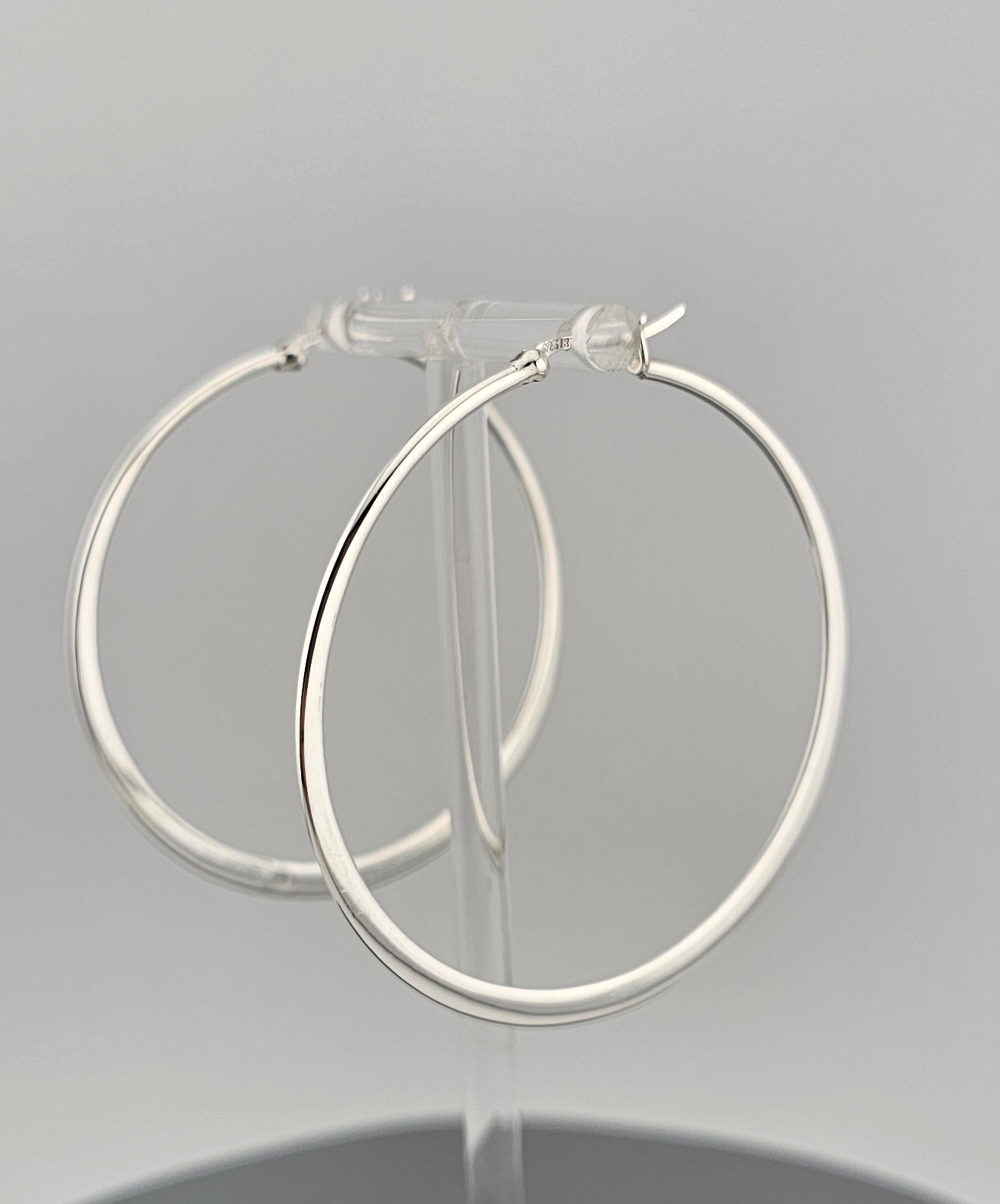 Large 925 Sterling Silver Flat Hoop Earrings (54mm) – Polished Finish