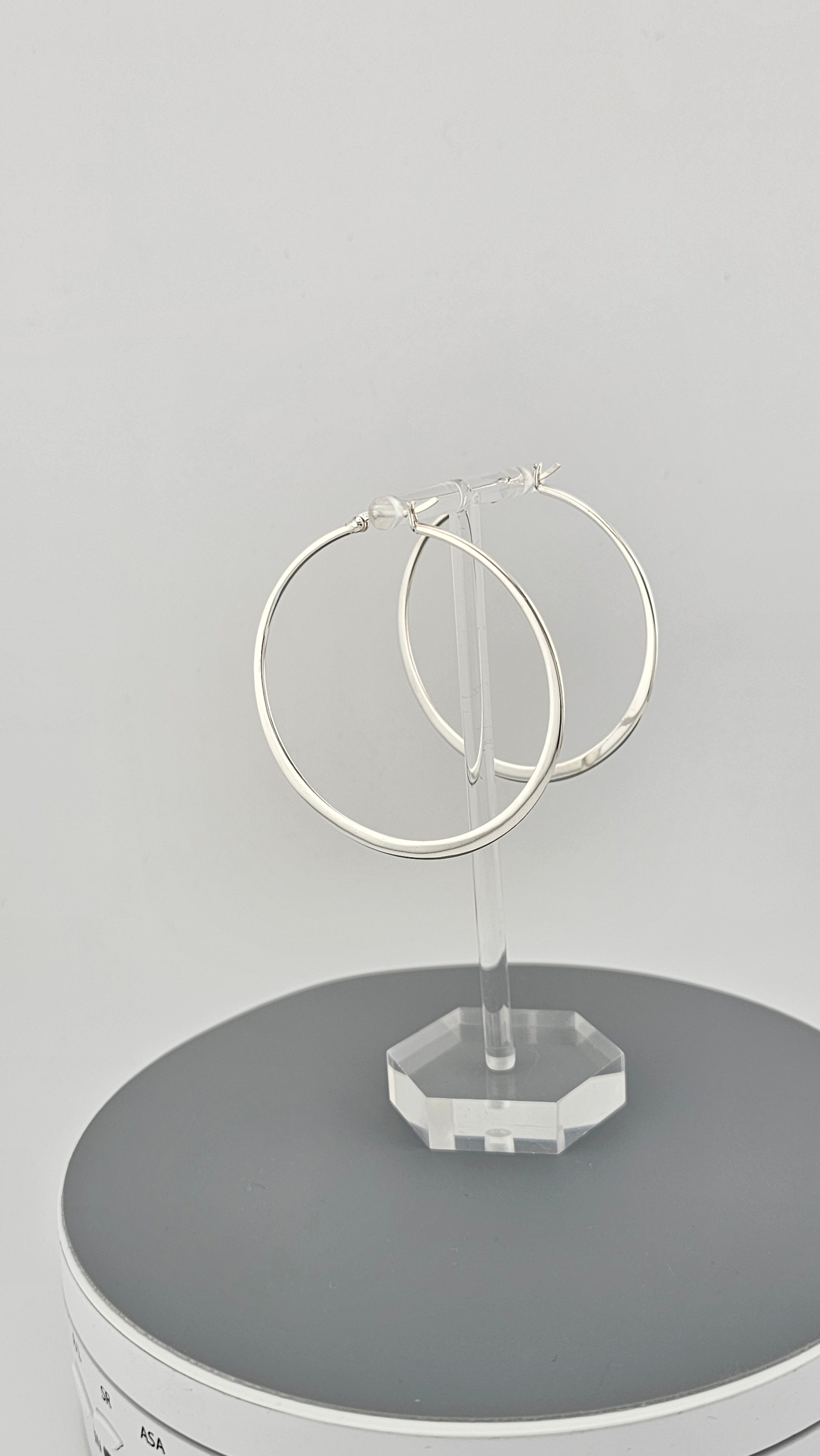 Large 925 Sterling Silver Flat Hoop Earrings (54mm) – Polished Finish